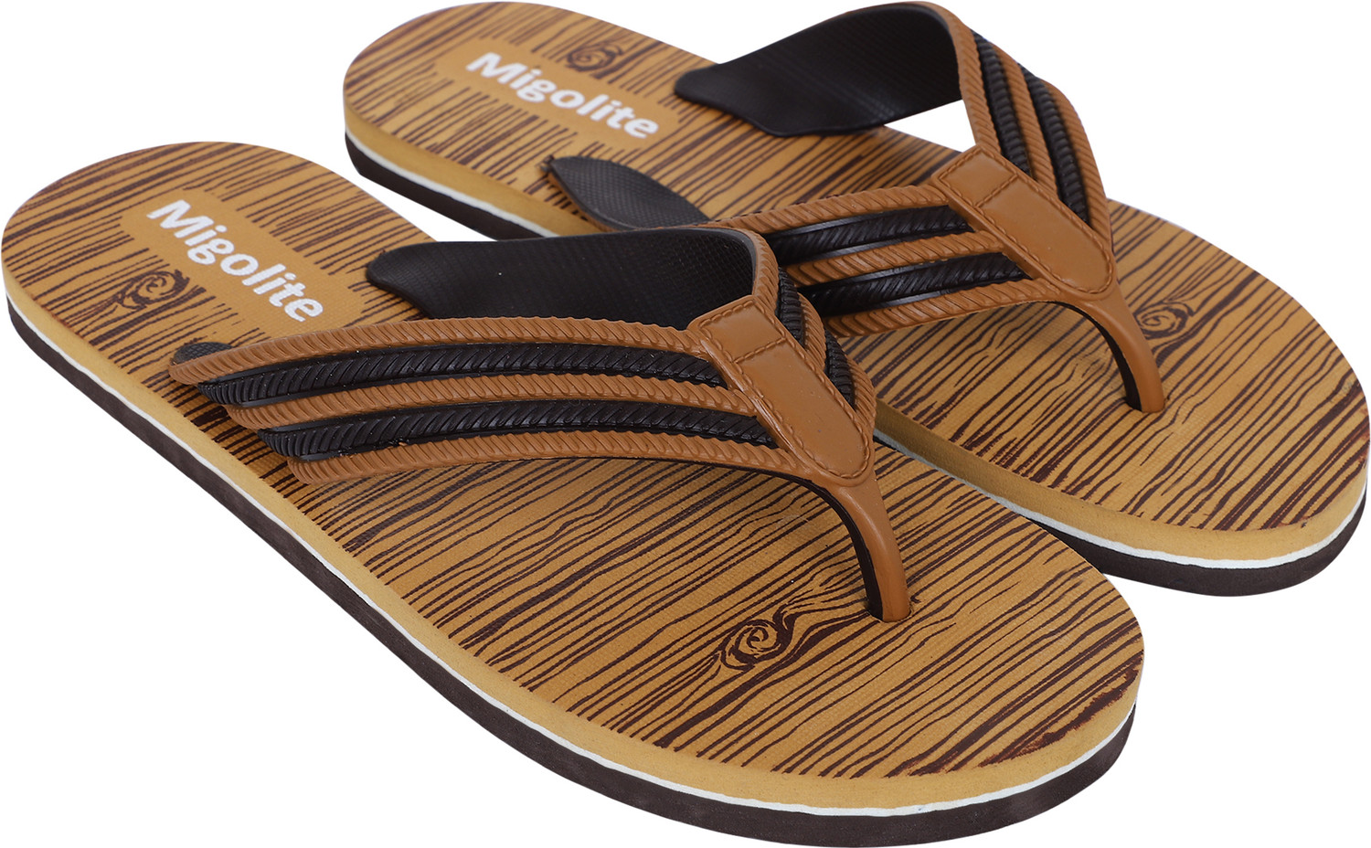 Image of MIGOLITE Men Migolite Mens Flip Flops with Unique Wood Print Design |& Stylish Slippers