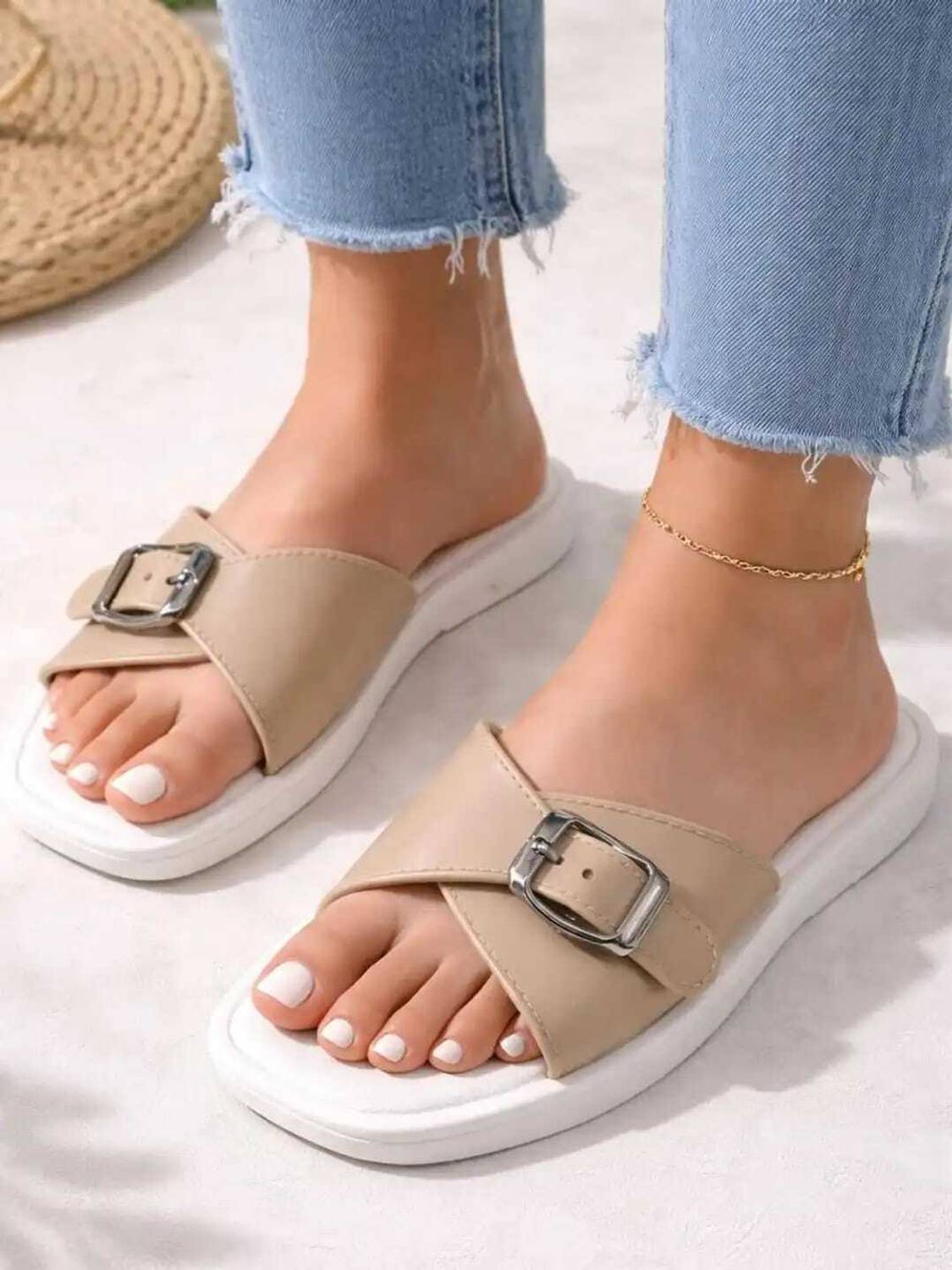 Layasa Women Beige Slides - Image 2