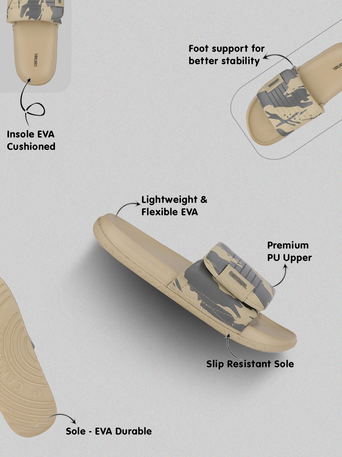 Image of CANTABIL Men Slides (Beige, 9)