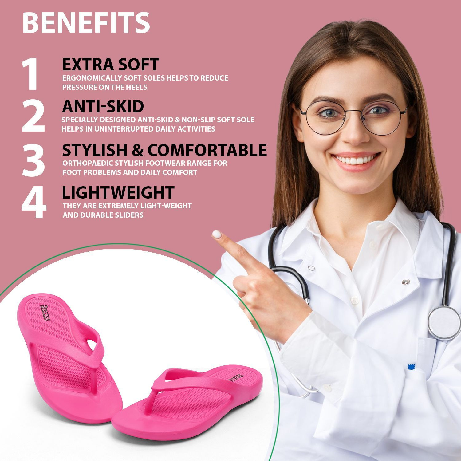 Image of Doctor Health Super Soft Women Orthopaedic Comfort|Soft|EVA Sole|Anti-Skid|Comfort|Daily Wear Flip Flops