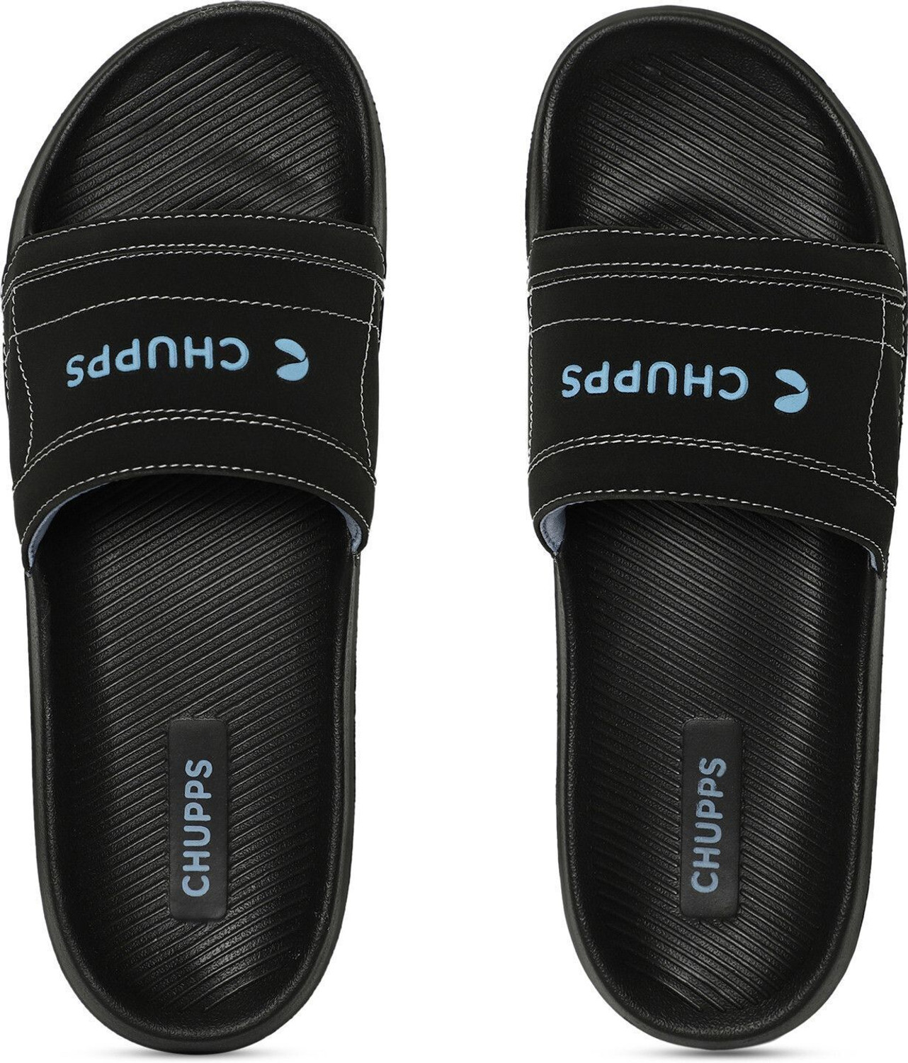Image of Chupps Men Tank Black Slides Slippers Soft FootbedLightweight Flip Flops For Slides