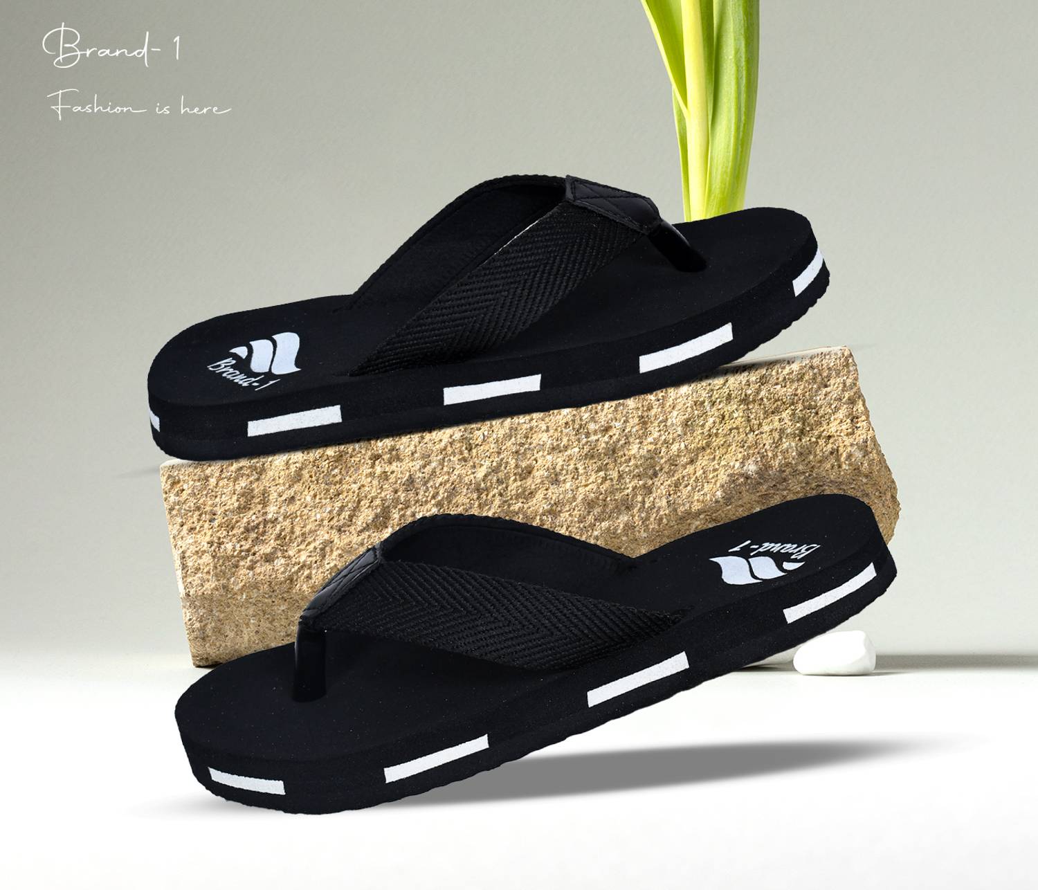 Brand Men Black Flip Flops - Image 1