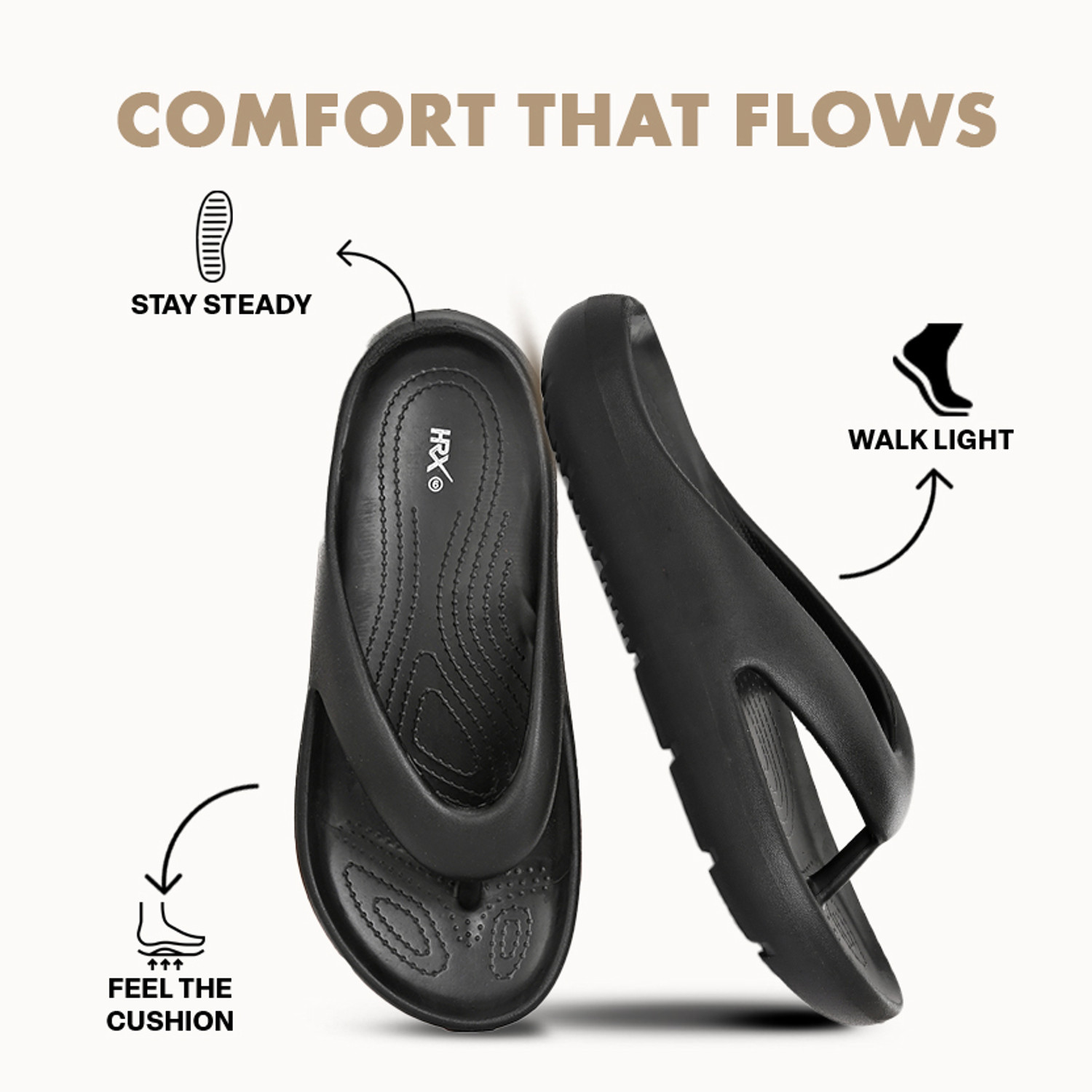 Image of HRX by Hrithik Roshan Men Ultra-Lightweight & Flexible EVA Slip-On for All-Day Comfort Flip Flops