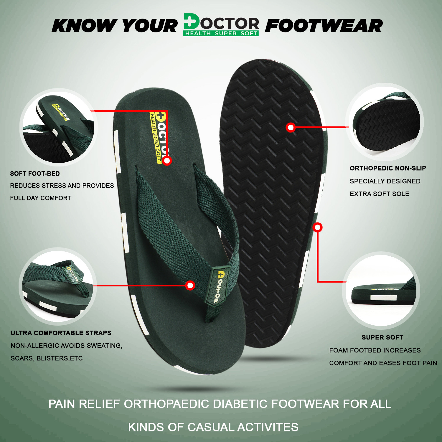 Image of Doctor Health Super Soft Men Men's Orthopedic Slippers | Soft Cushion, Lightweight, Doctor Recommended Design Slippers