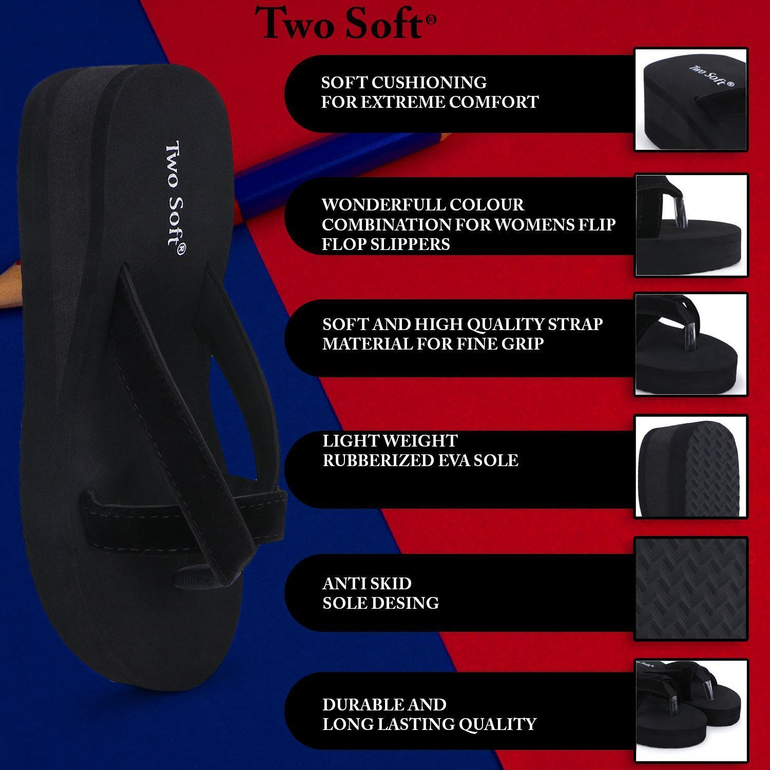 Image of TWO SOFT Women Stylish Women Slippers Lightweight Comfort Fancy Flip Flops For women& Girls Flip Flops