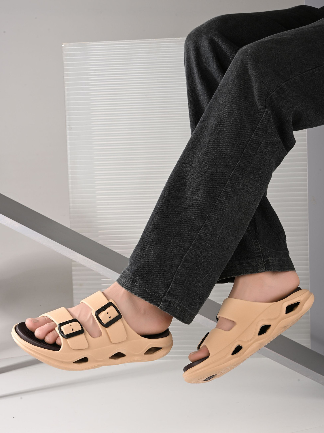 Image of Doctor Health Super Soft Men Men EVA Double Strap Sandals|Adjustable Buckle|Lightweight Anti-Slip Slippers Slippers