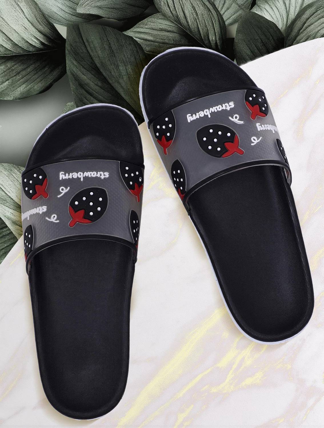 aadi Women Women's Black Synthetic Leather Daily Casual Slider Slides