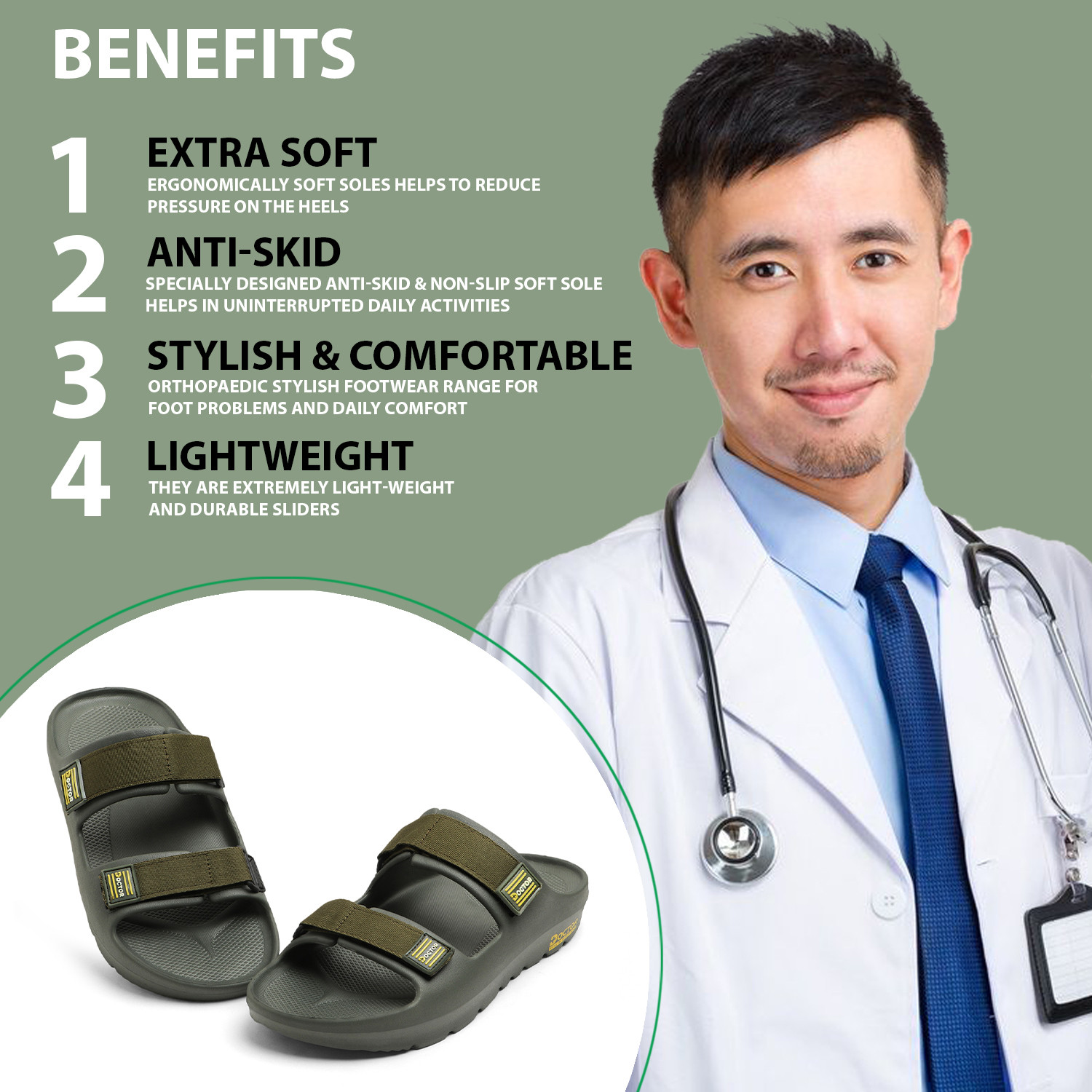 Image of Doctor Health Super Soft Men Orthopaedic Men Slippers | Lightweight, Cushioned, Durable, Anti Skid Flip Flops