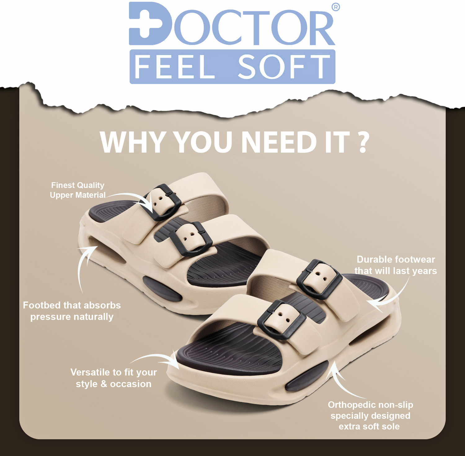 Image of Doctor Health Super Soft Men EVA Double Strap Sandals|Adjustable Buckle|Lightweight Anti-Slip Slippers Flip Flops
