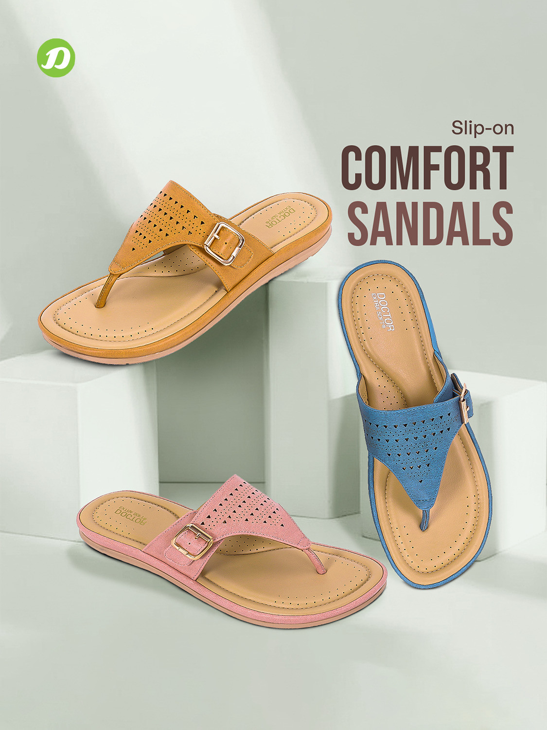 Image of DOCTOR EXTRA SOFT Women Flat Memory Foam Slippers /FlipFlops Comfortable Sandals Adjustable Strap Slippers