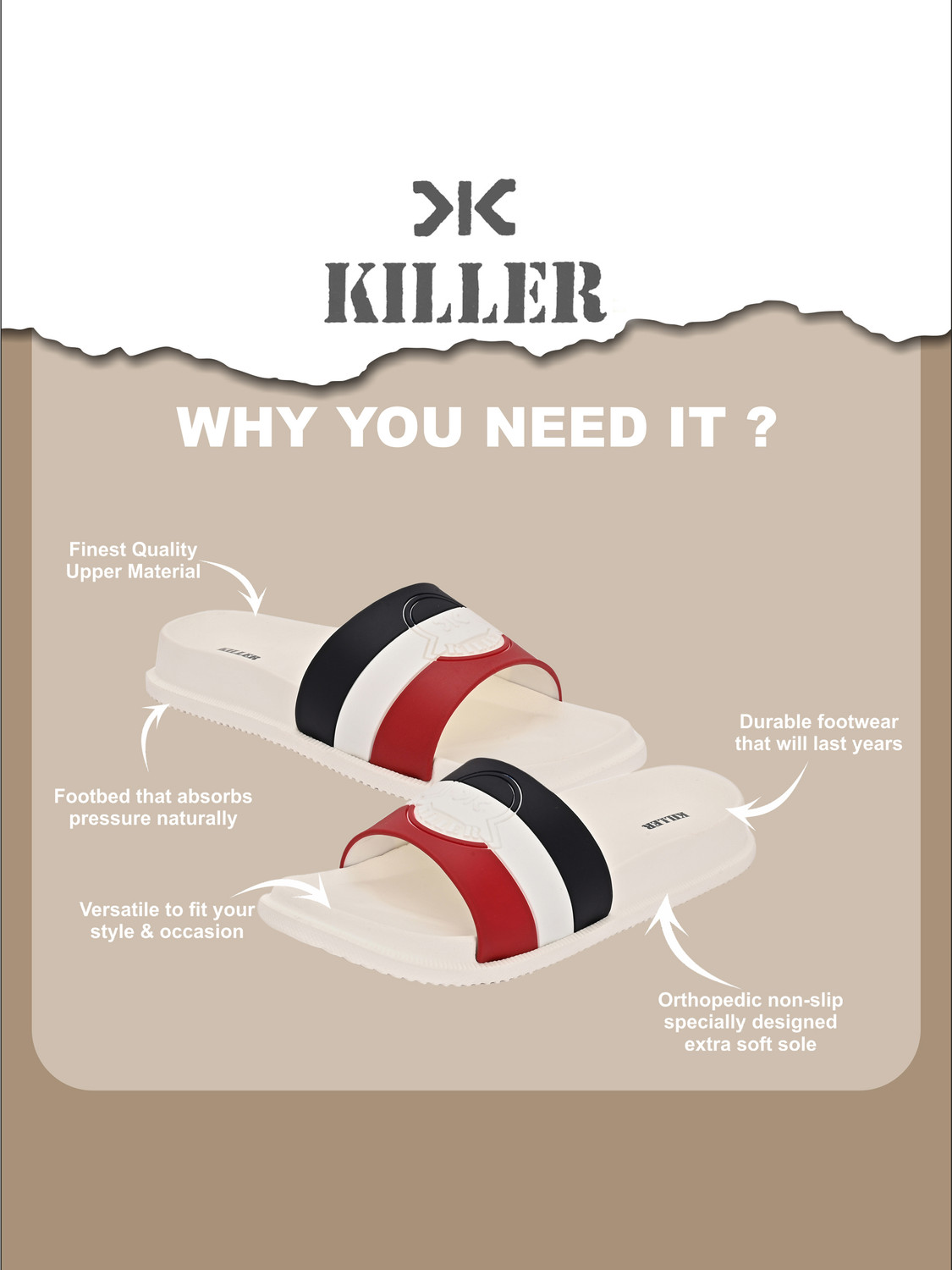 Image of KILLER Men Soft Comfortable Chappal Casual Lightweight Men Slippers for Daily Wear Flip Flops