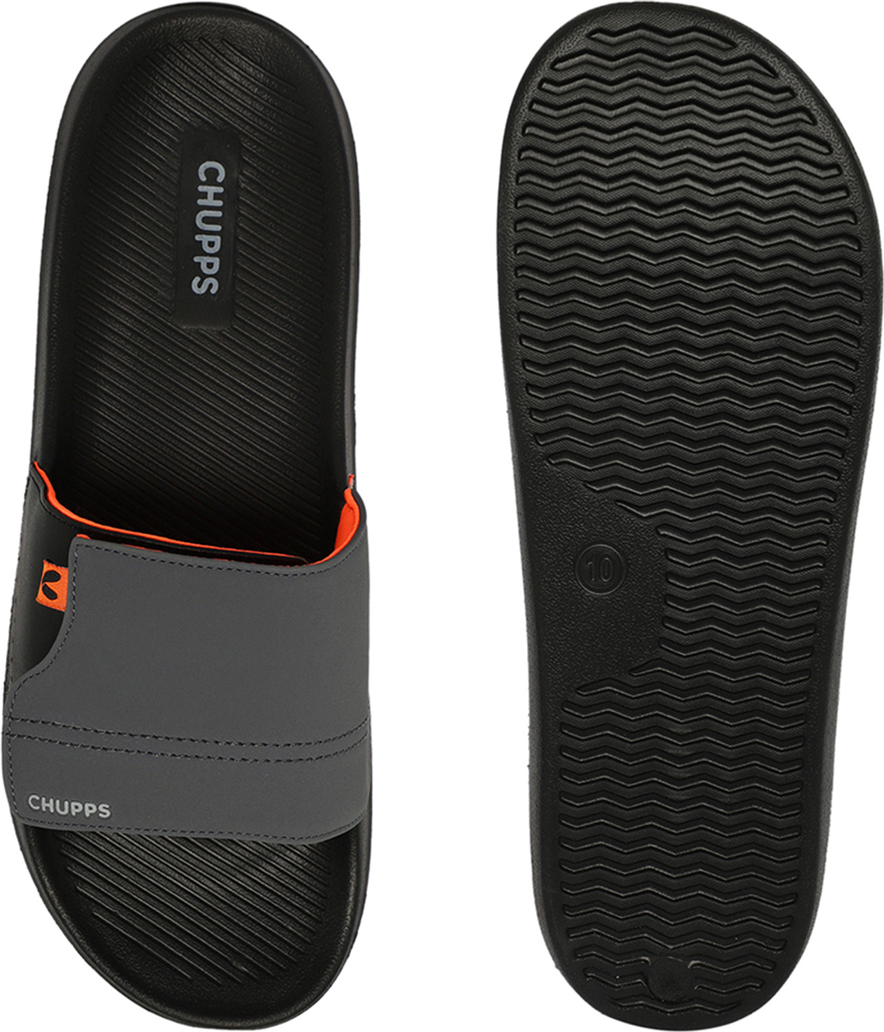Image of Chupps Men Vapor Grey & Black Slides Slippers Soft Lightweight Flip Flops For Slides