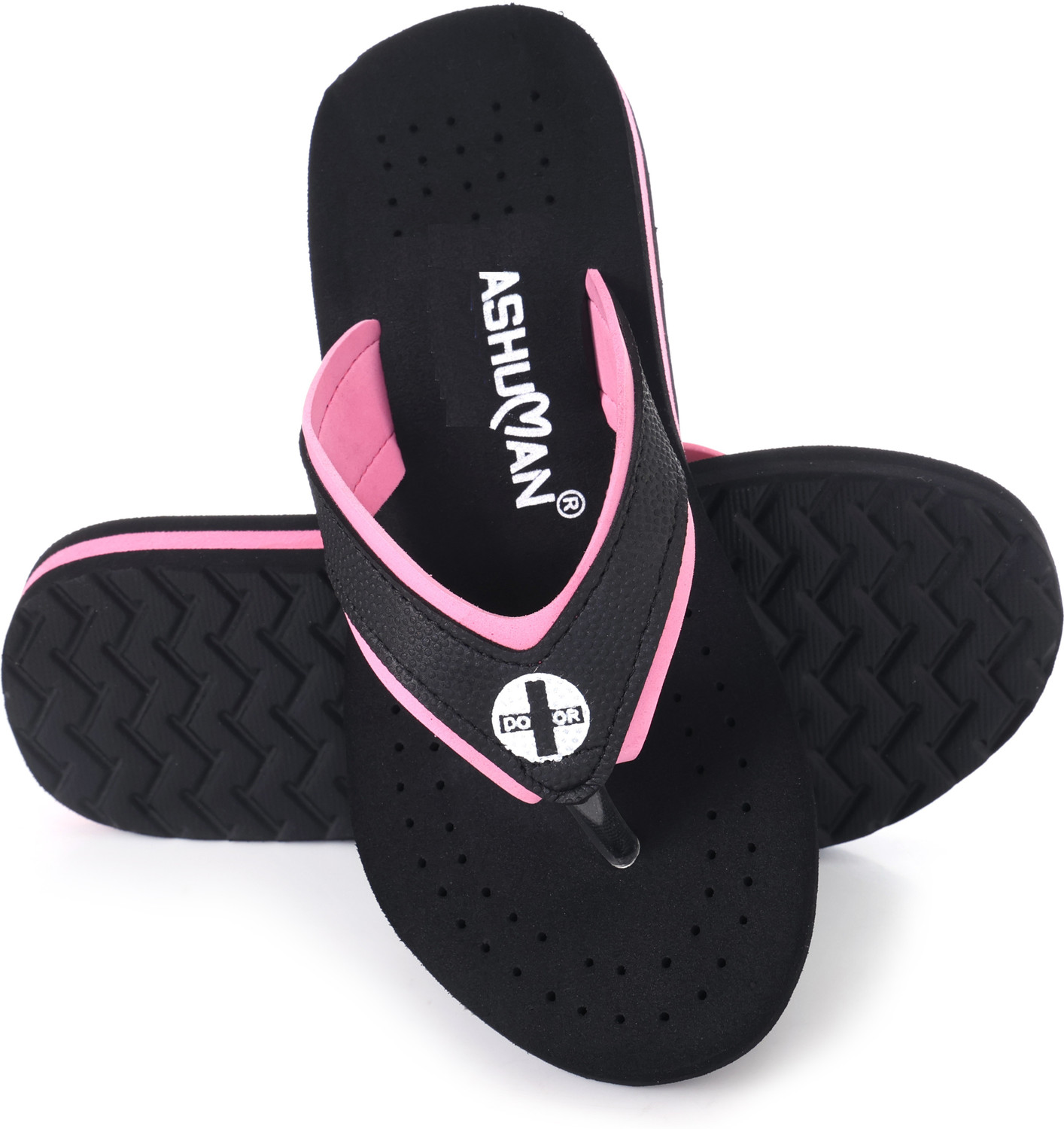 Image of ASHUMAN Doctor Slipper for Women Orthopedics Diabetic Pregnancy Flat soft sole flipflop Women Slippers (Black, Pink, 6)
