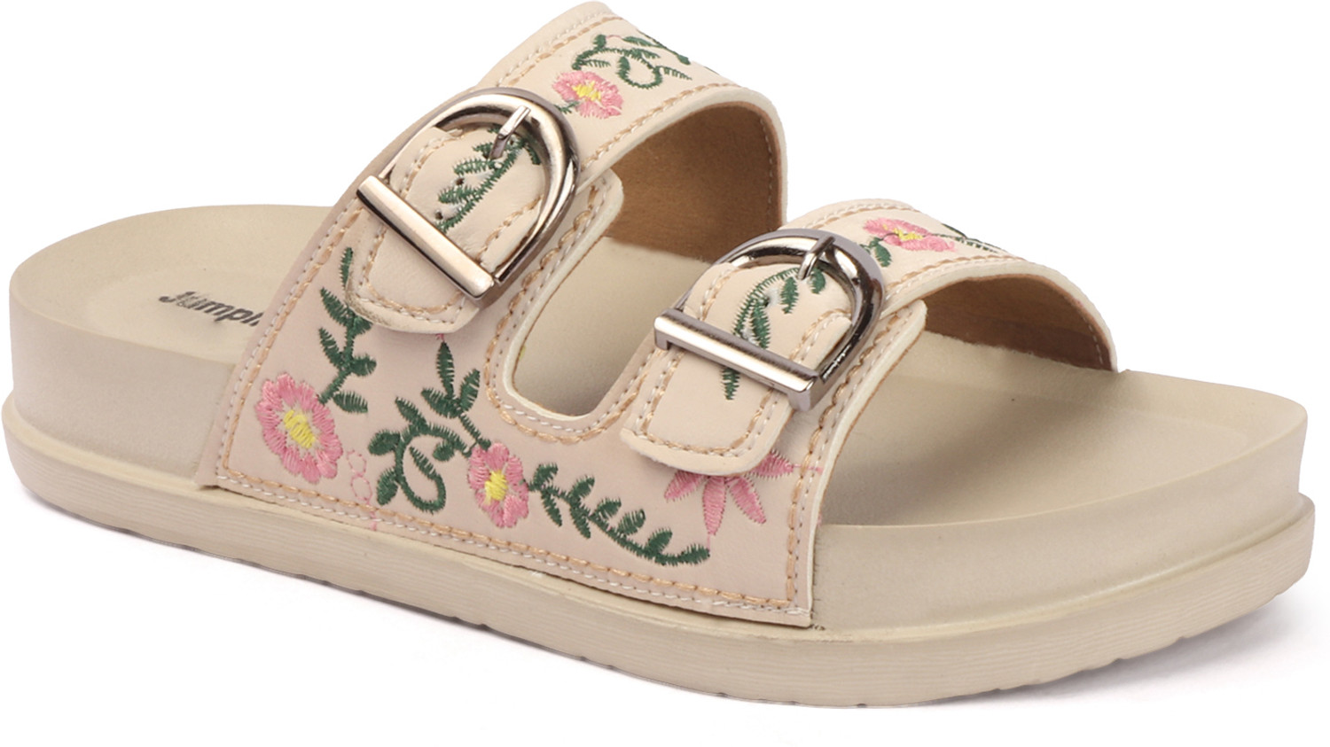 Image of JUMPLITE Women JL-E-1 Stylish Floral Embroidered Buckle Strap Comfort Design Slippers