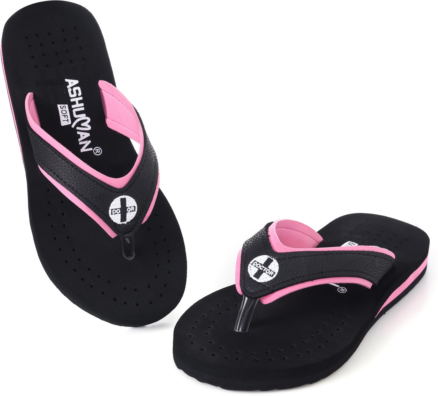 Image of ASHUMAN Doctor Slipper for Women Orthopedics Diabetic Pregnancy Flat soft sole flipflop Women Slippers (Black, Pink, 6)
