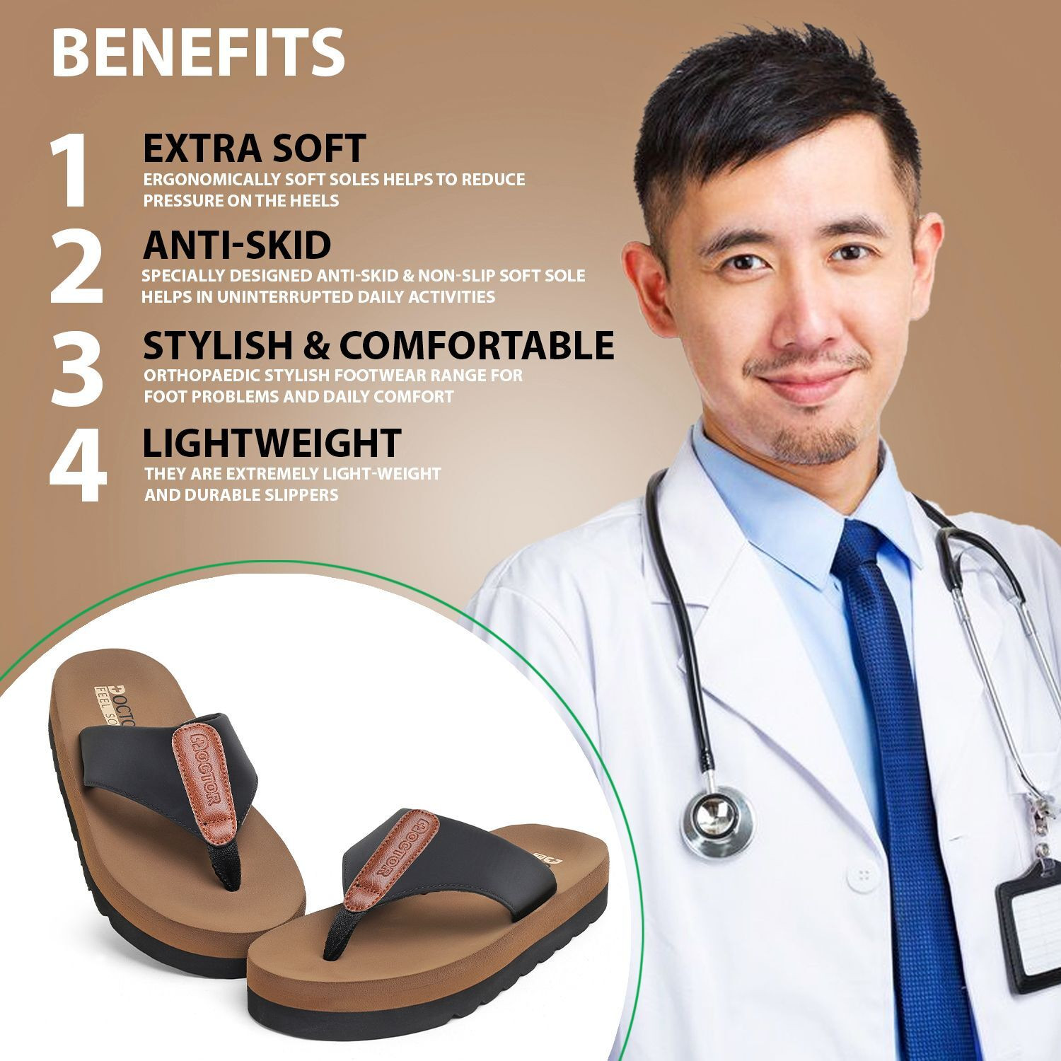 Image of DOCTOR FEEL SOFT Men Men Orthopedic Slippers for Men Flexible Soft Cushion Sole Slippers Slippers