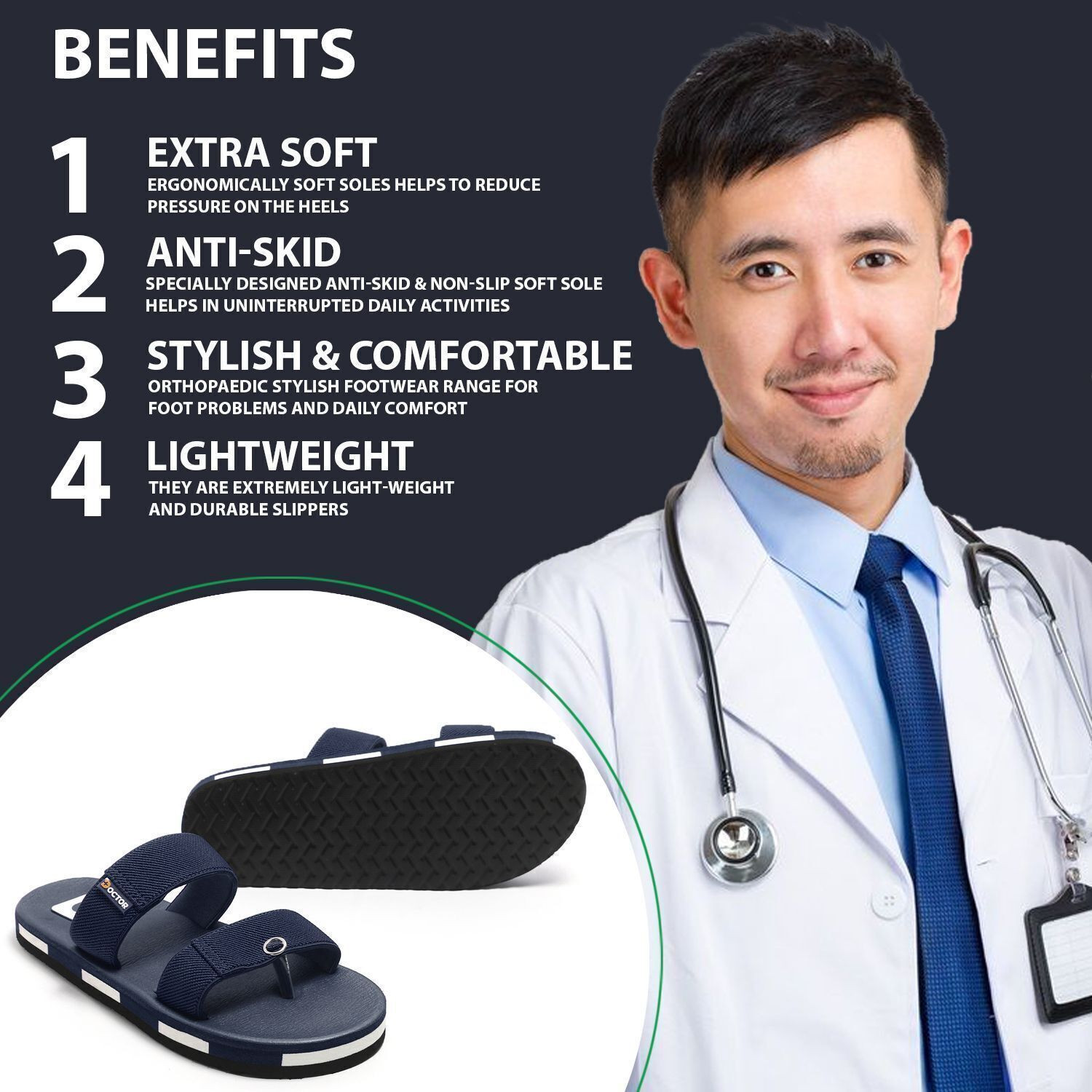 Image of Doctor Health Super Soft Men Men Orthopedic Slippers | Doctor Recommended, Heel Pain Relief, Arch Support Flip Flops