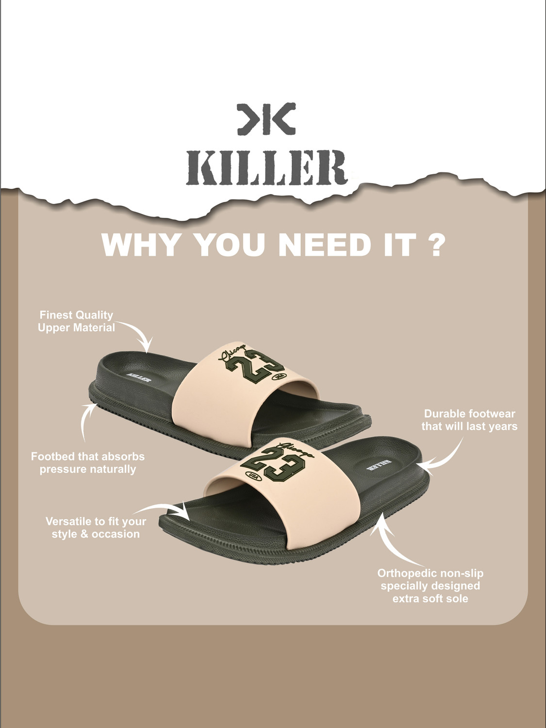 Image of KILLER Men Soft Comfortable Chappal Casual Lightweight Men Slippers for Daily Wear Slides