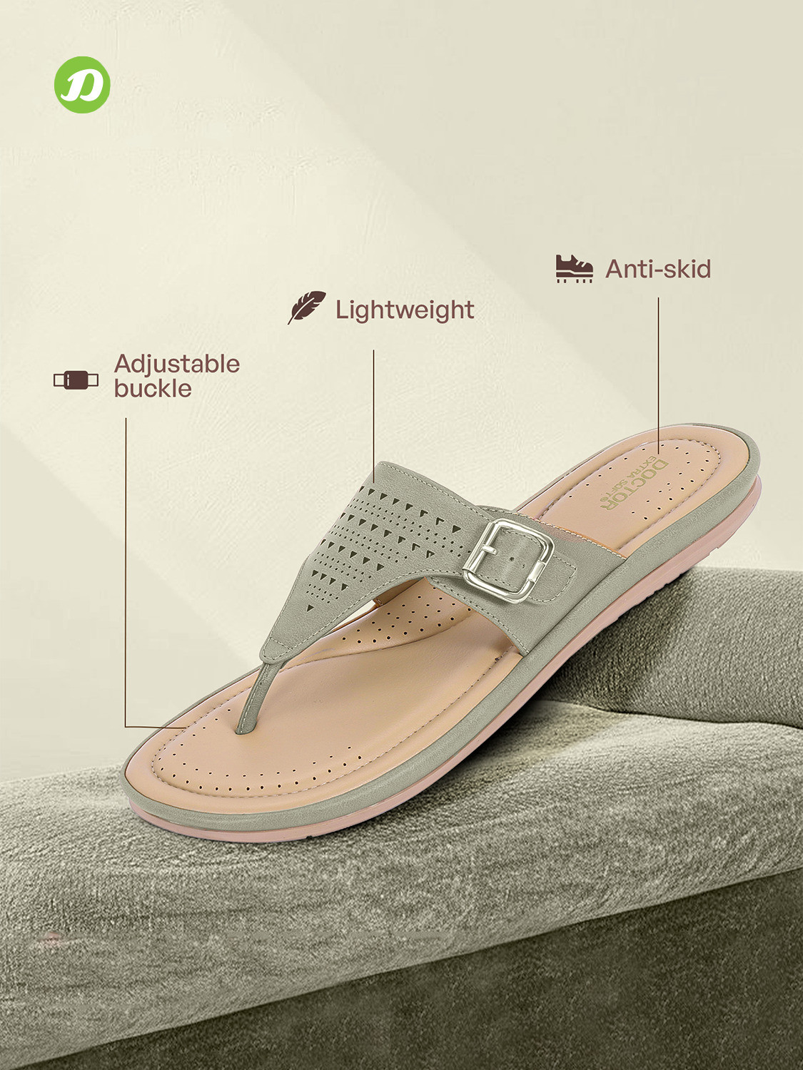 Image of DOCTOR EXTRA SOFT Women Flat Memory Foam Slippers /FlipFlops Comfortable Sandals Adjustable Strap Slippers