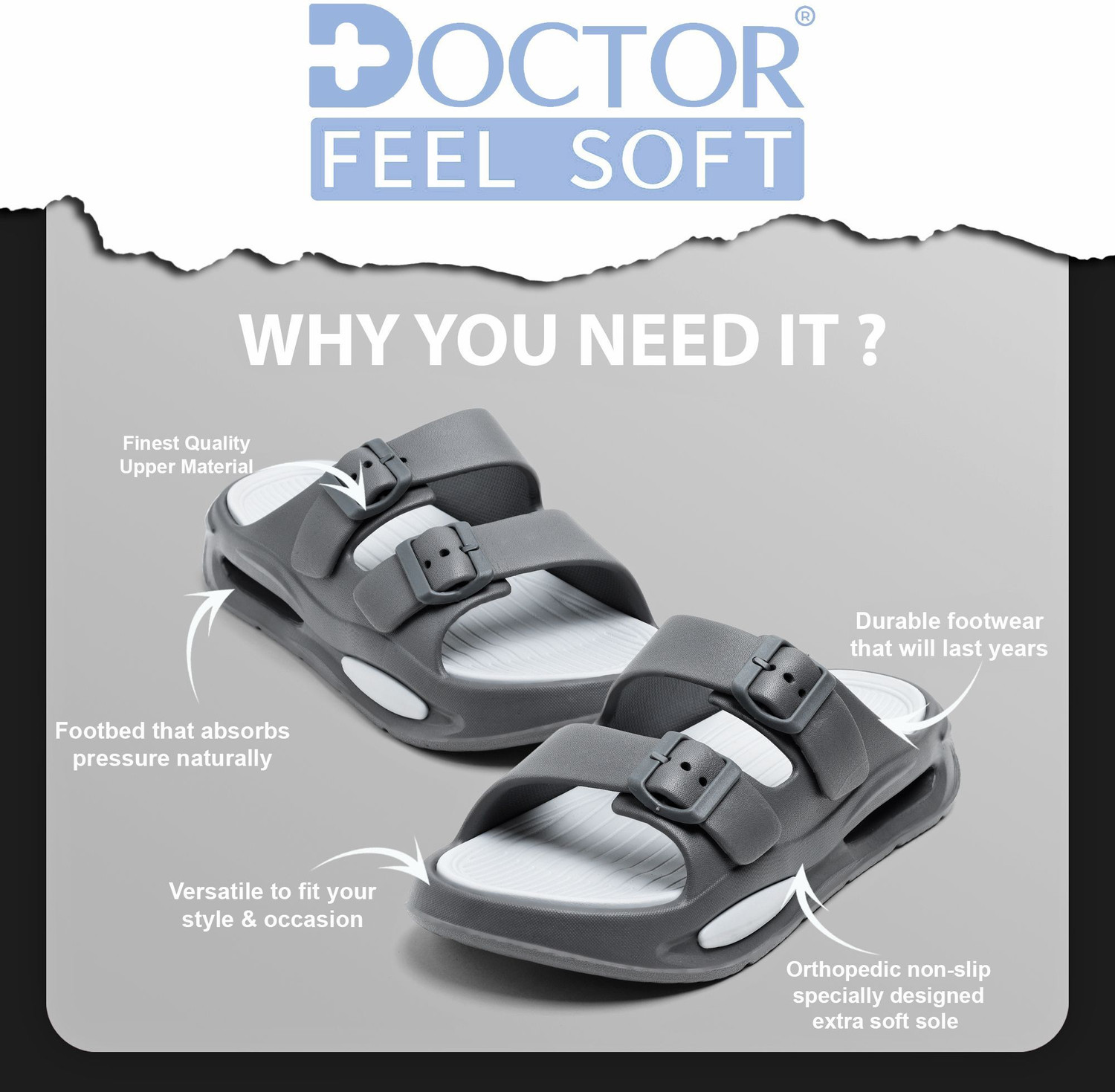 Image of Doctor Health Super Soft Men EVA Double Strap Sandals|Adjustable Buckle|Lightweight Anti-Slip Slippers Flip Flops