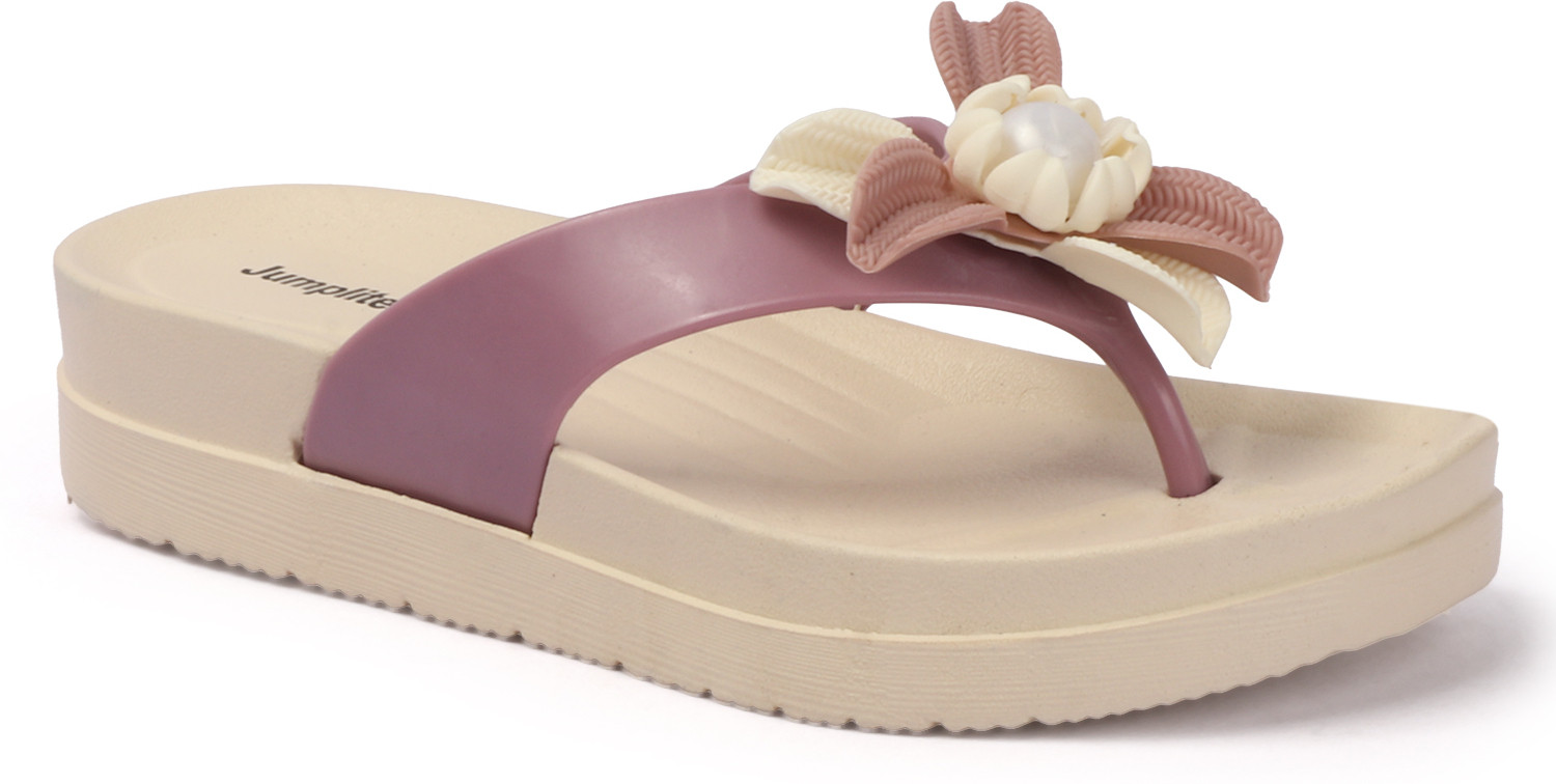 Image of JUMPLITE Women 222-3a Floral Comfort Flat Daily Wear Slippers