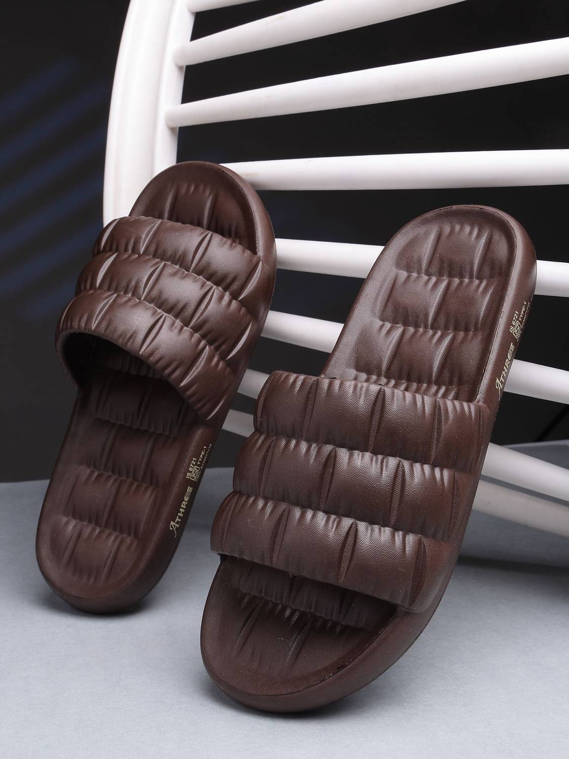 ATHREE Men Slippers for Men Daily use Gents Slipper Chappal Lightweight (Brown,9) Slides