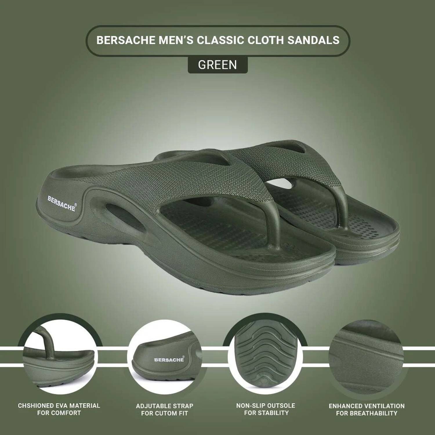 BERSACHE Men Green Slides - Image 5