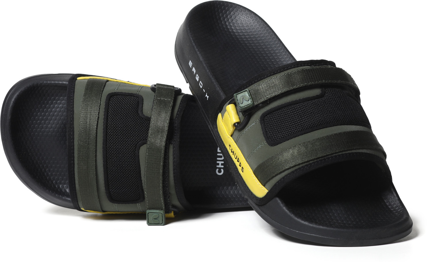 Image of Chupps Men Rebel Olive Black Slides Slippers Soft Lightweight Flip Flops For Slides
