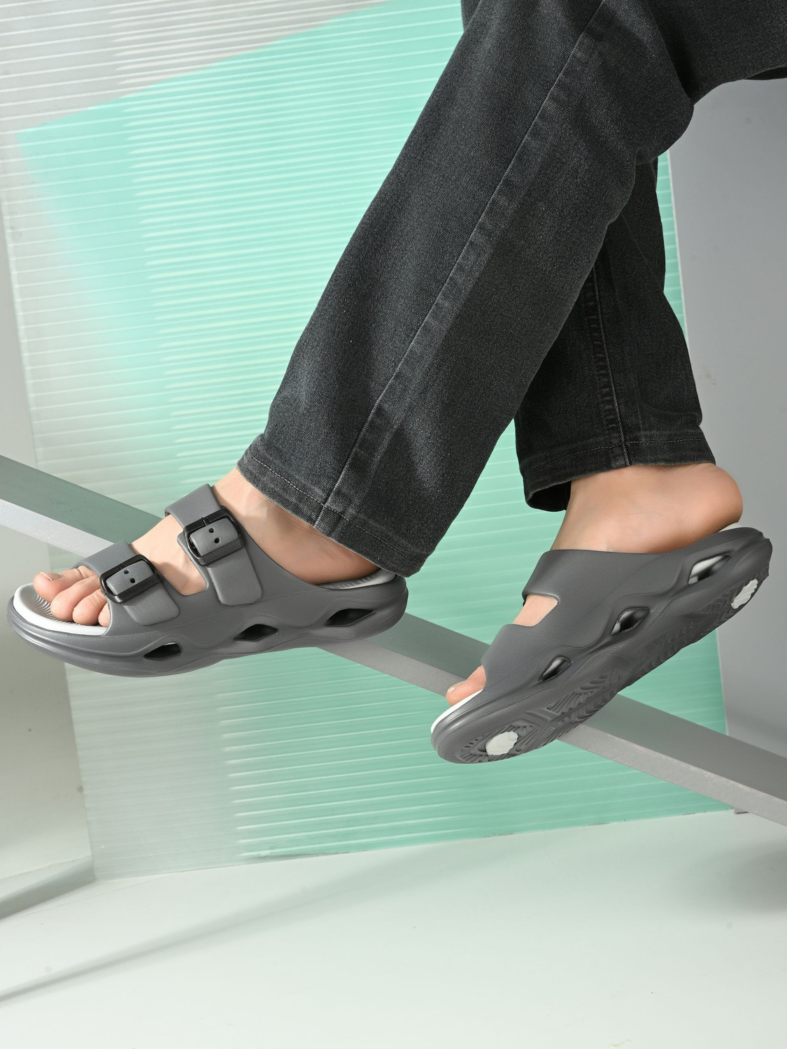 Image of Doctor Health Super Soft Men Men EVA Double Strap Sandals|Adjustable Buckle|Lightweight Anti-Slip Slippers Slippers
