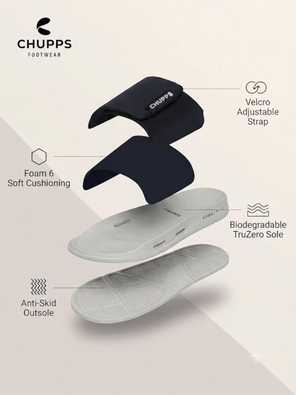Chupps Men Flow Navy & Blue & Grey Slides - Image 5