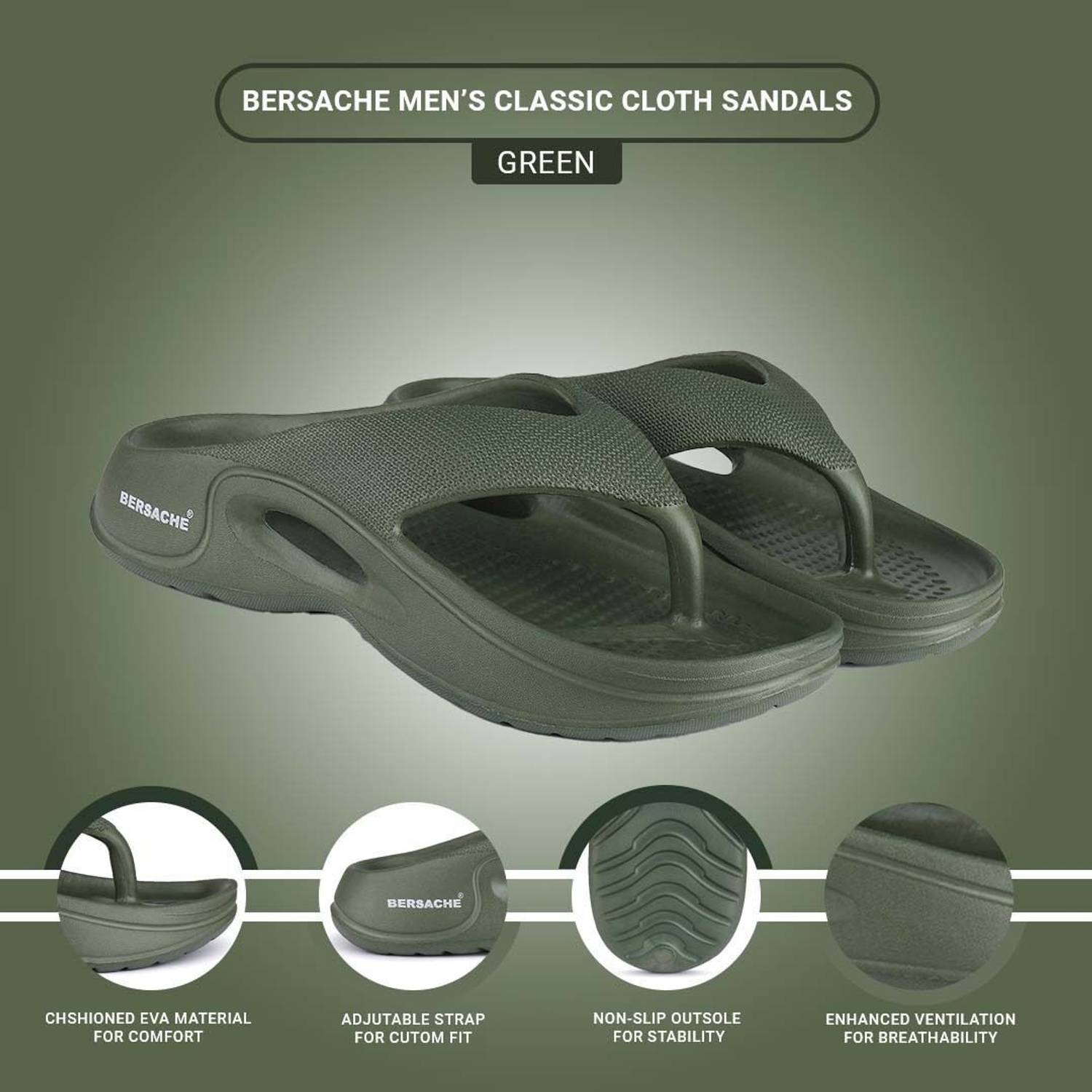 BERSACHE Men Green Sandals Flip Flops - Image 3