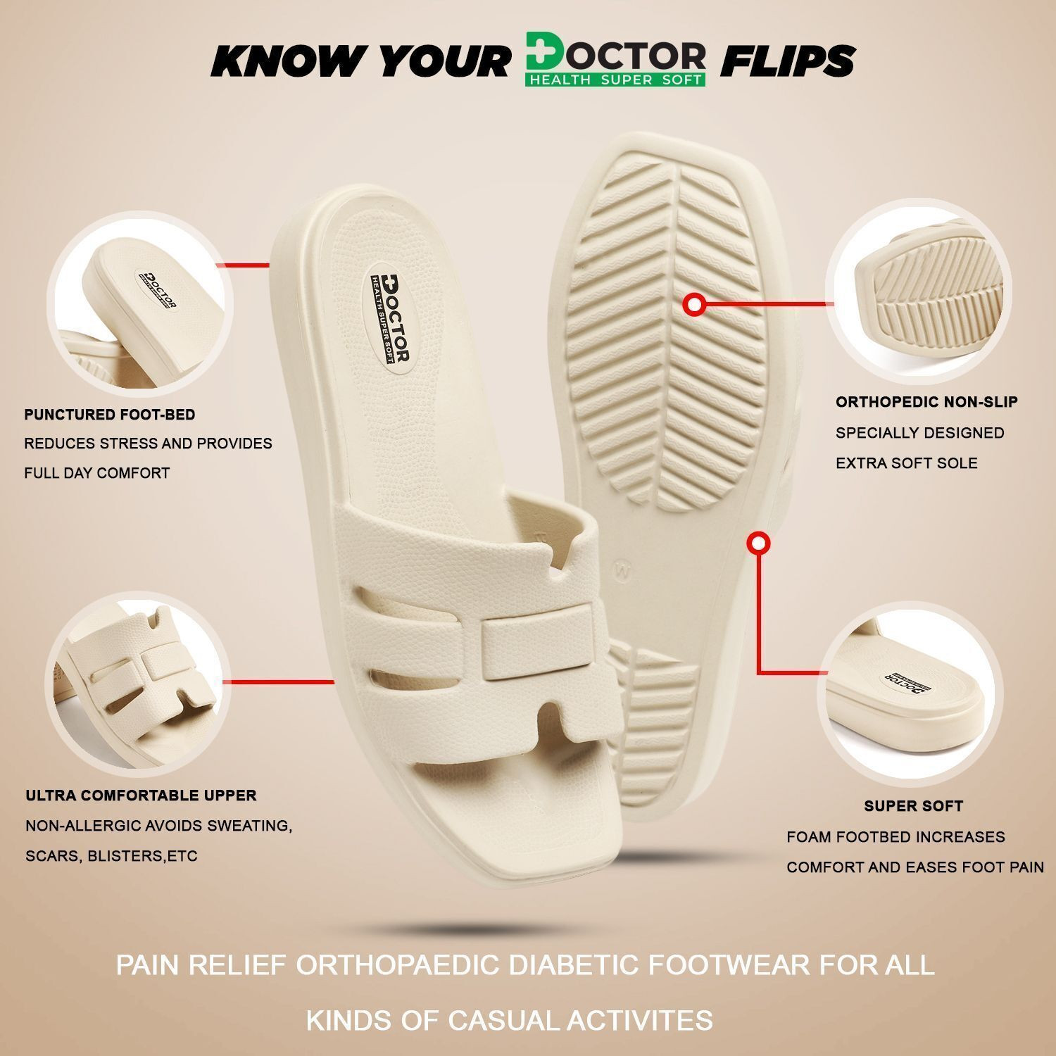 Image of Doctor Health Super Soft Women Doctor Orthopedic Slippers for Women Lightweight, Soft Cushion, Heel Relief Slides
