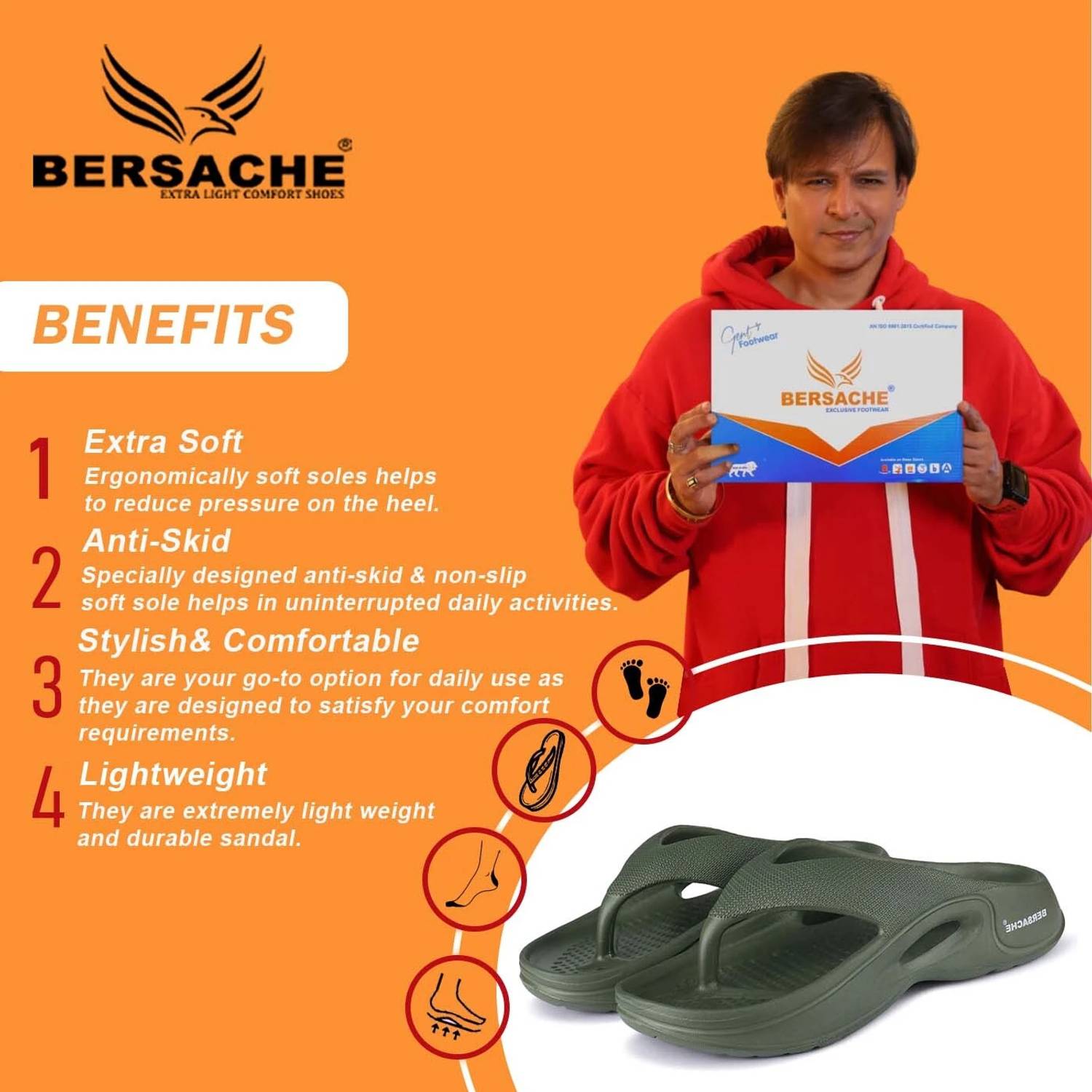BERSACHE Men Green Sandals Flip Flops - Image 2