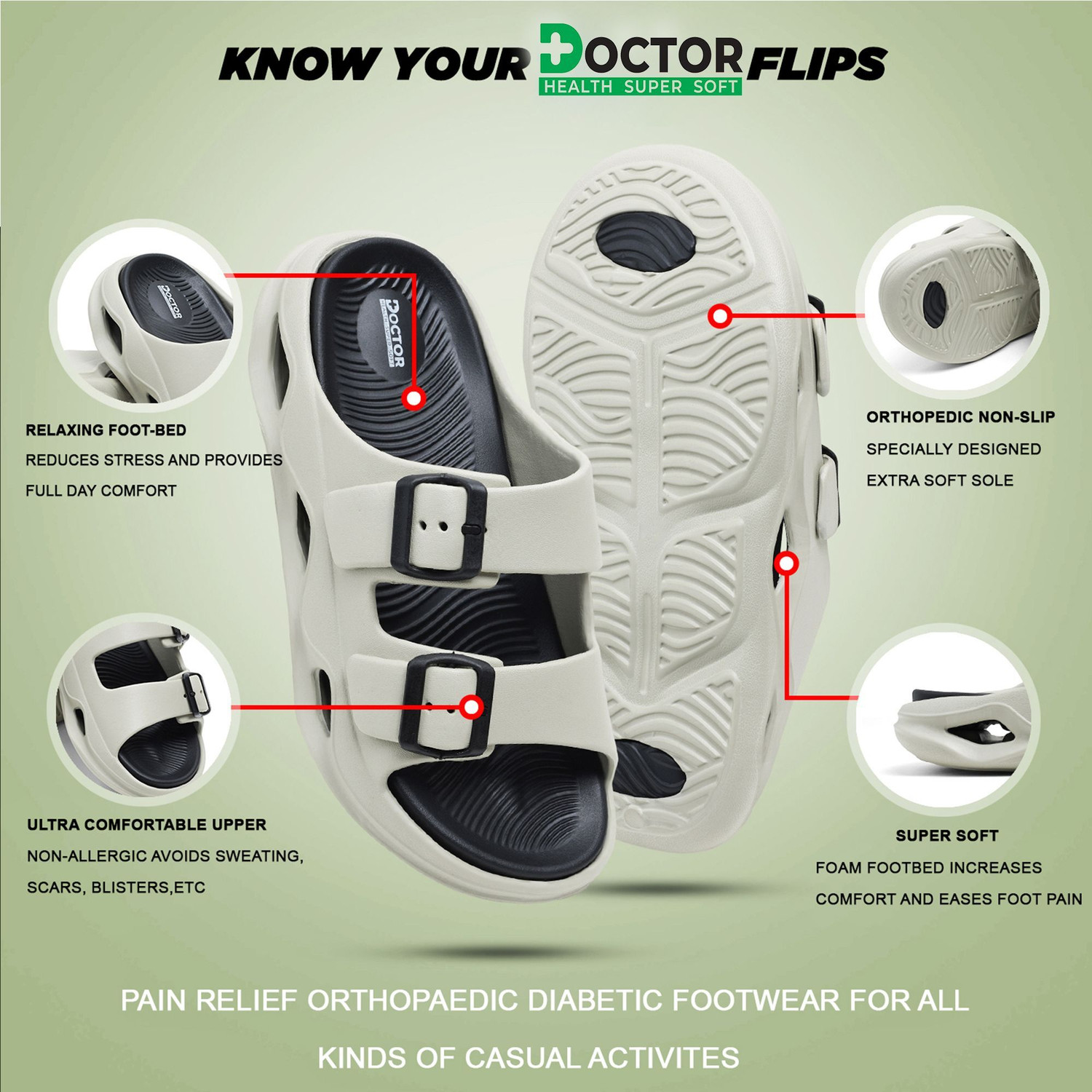 Image of Doctor Health Super Soft Men EVA Double Strap Sandals|Adjustable Buckle|Lightweight Anti-Slip Slippers Slippers
