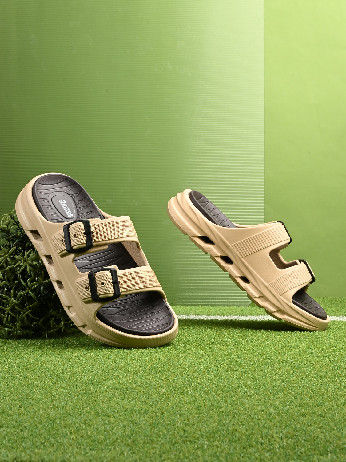 Doctor Health Super Soft Men EVA Double Strap Sandals|Adjustable Buckle|Lightweight Anti-Slip Slippers Slides