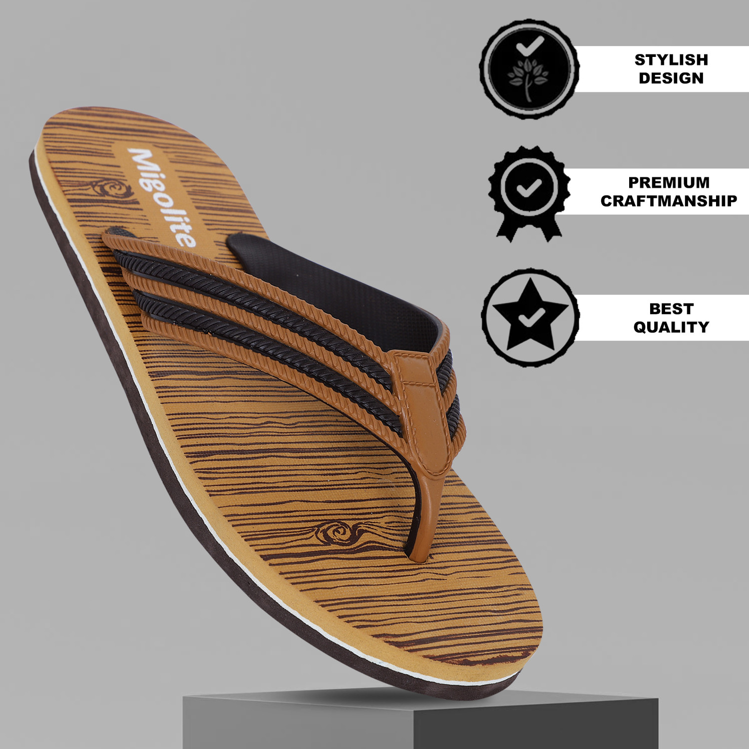 Image of MIGOLITE Men Migolite Mens Flip Flops with Unique Wood Print Design |& Stylish Slippers