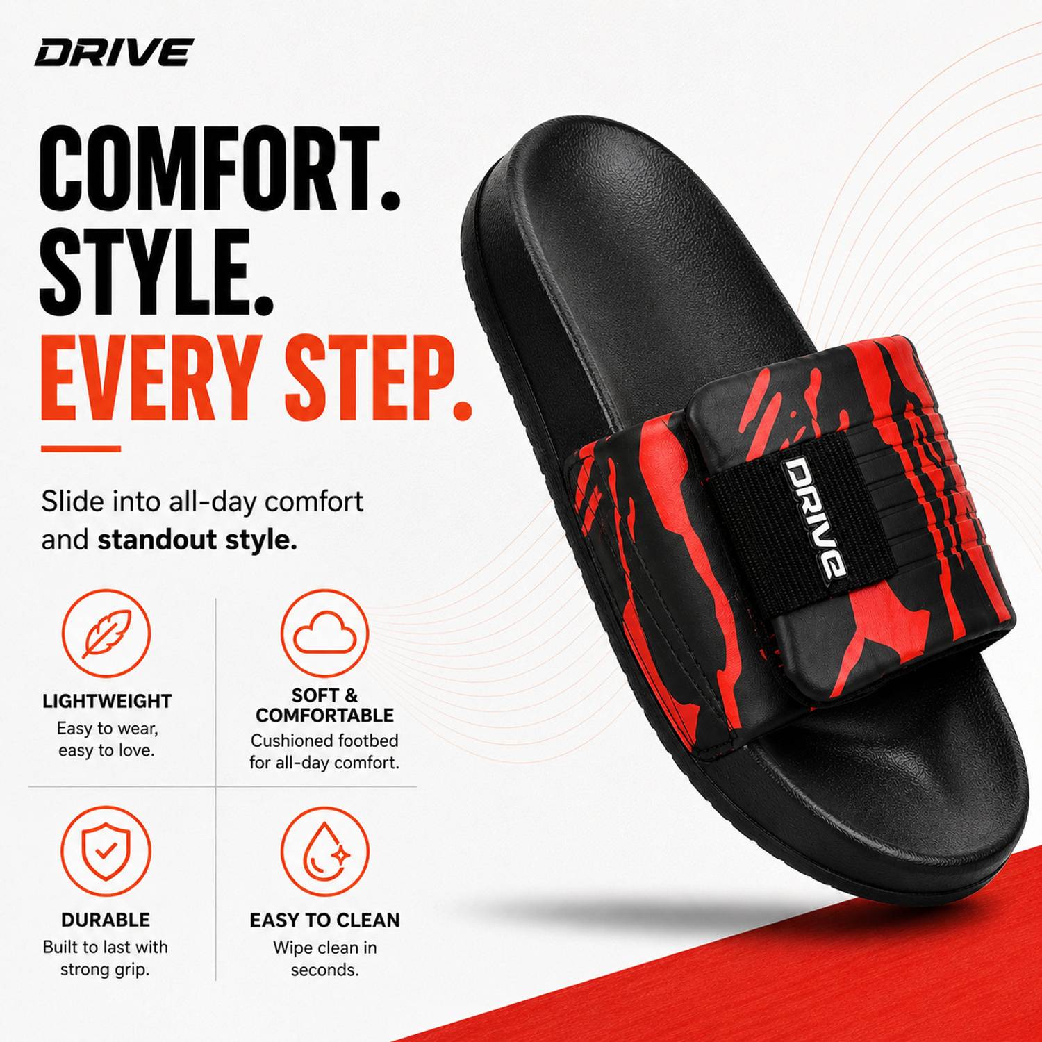 DRIVE Men Slides Red - Image 4