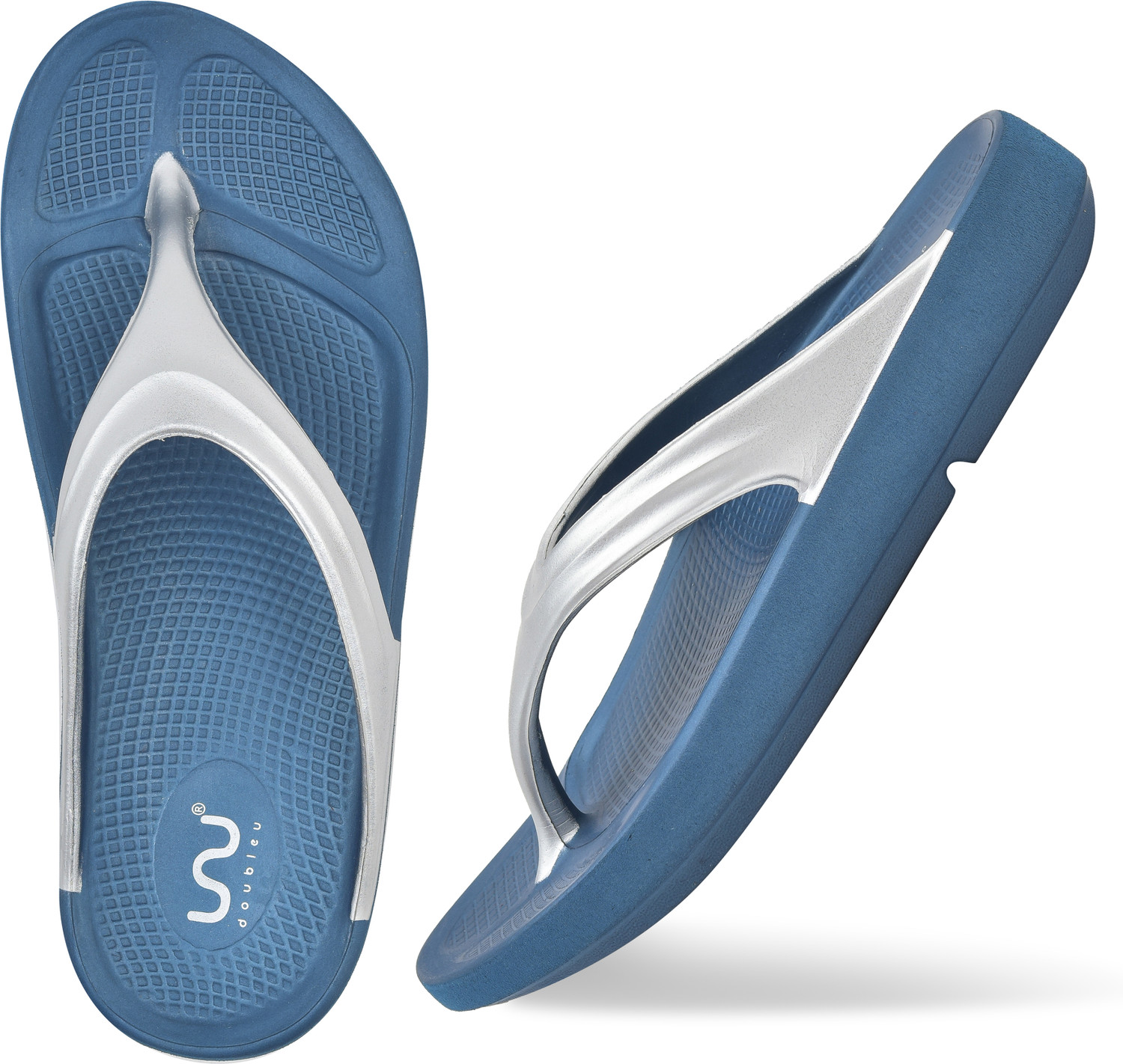 Image of Doubleu Women Women Clasic V Shape Metal Blue+Silver Flip Flops