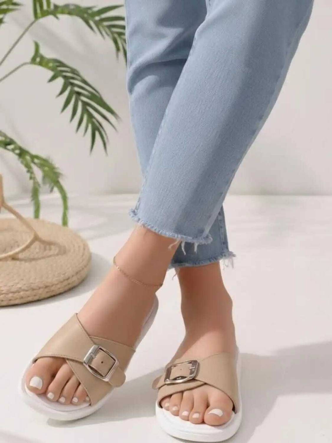 Layasa Women Beige Slides - Image 3