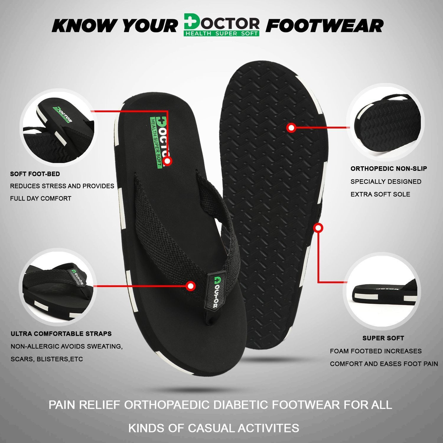Image of Doctor Health Super Soft Men Men's Orthopedic Slippers | Soft Cushion, Lightweight, Doctor Recommended Design Slippers