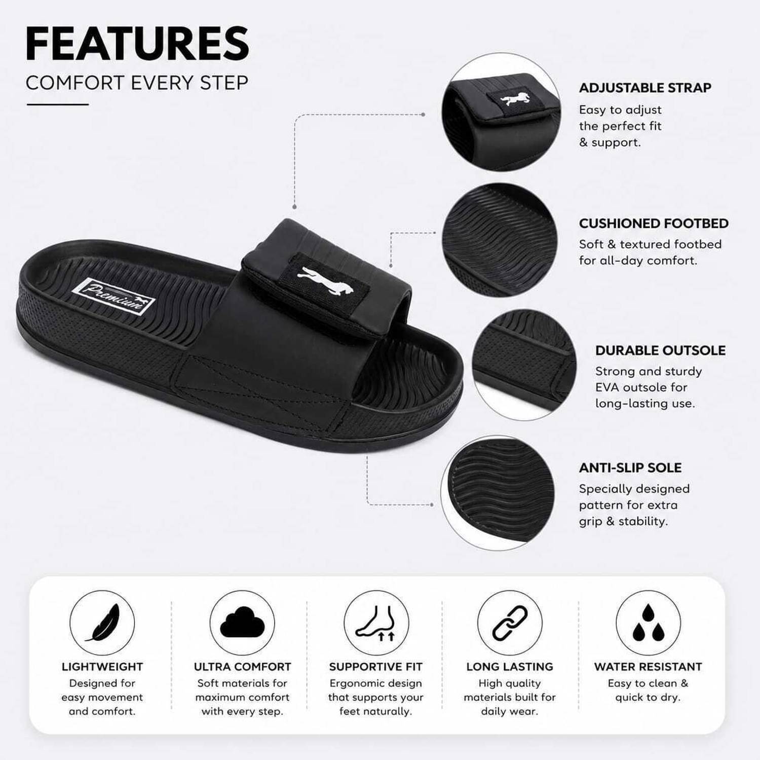 zolto Men Black Flip Flops - Image 2