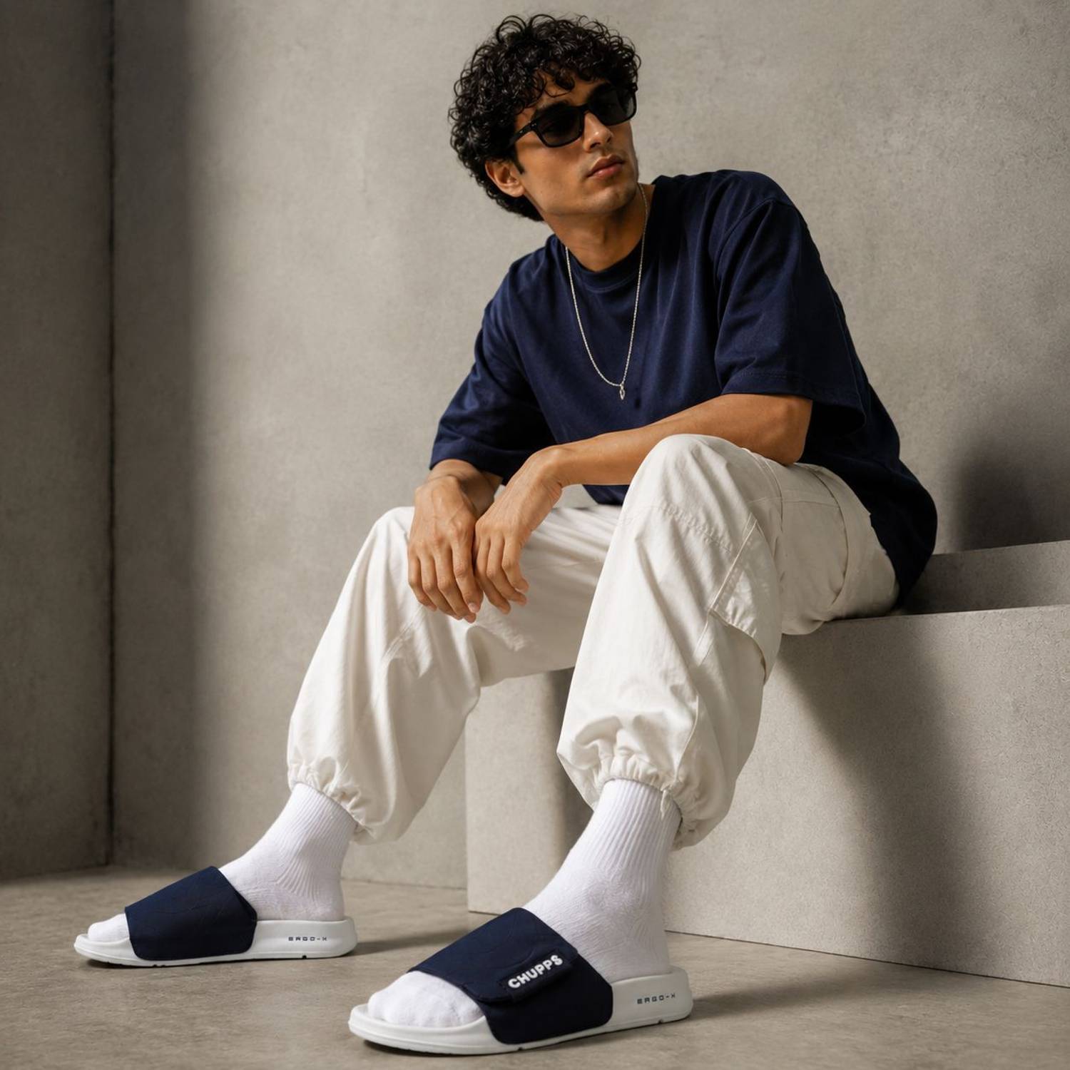 Chupps Men Flow Navy & Blue & Grey Slides - Image 2