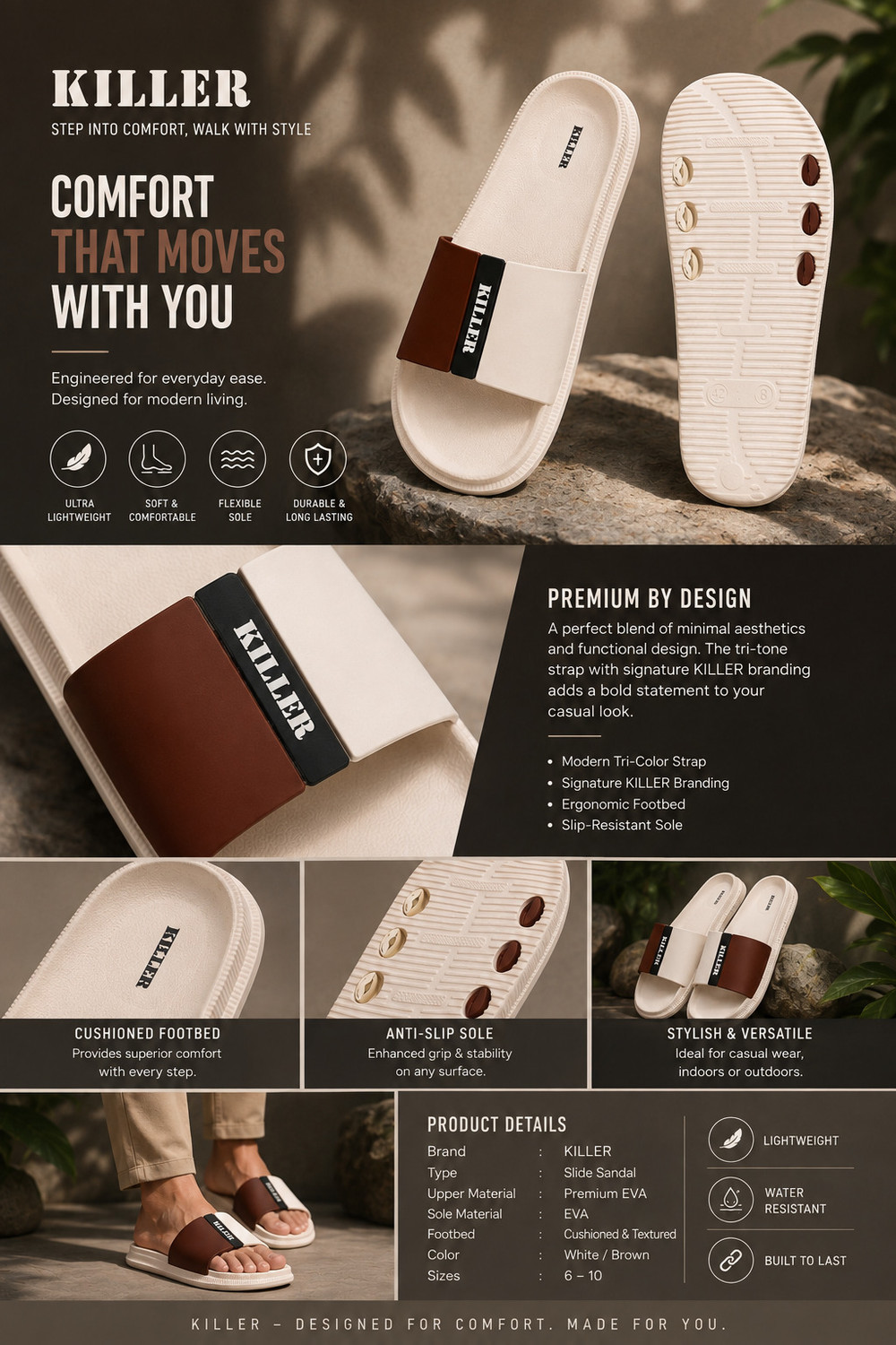 Image of KILLER Men Soft Comfortable Chappal Casual Lightweight Men Slippers for Daily Wear Slides