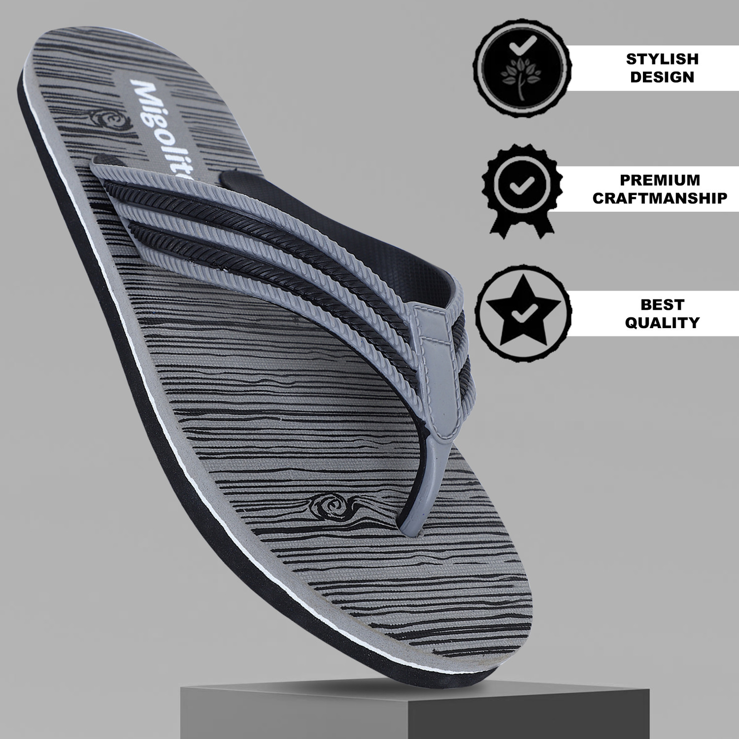 Image of MIGOLITE Men Migolite Mens Flip Flops with Unique Wood Print Design |& Stylish Slippers