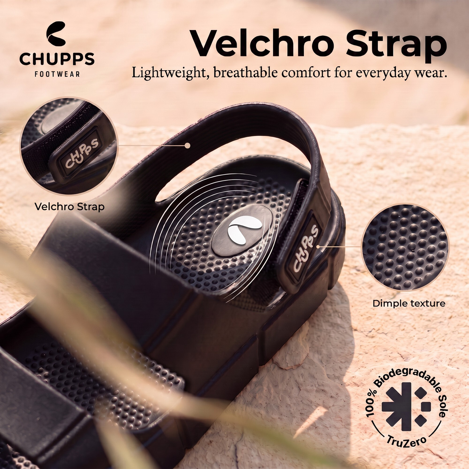 Image of Chupps Chunky Orthopaedic Flexible Cushioned AntiSkid Men Slides (Black, 9)