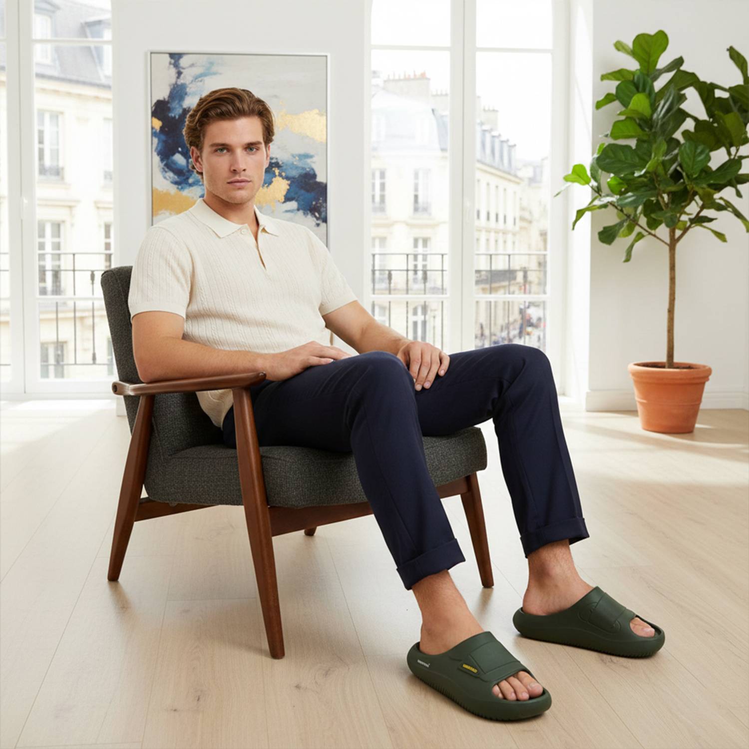 BERSACHE Men Green Slides - Image 3