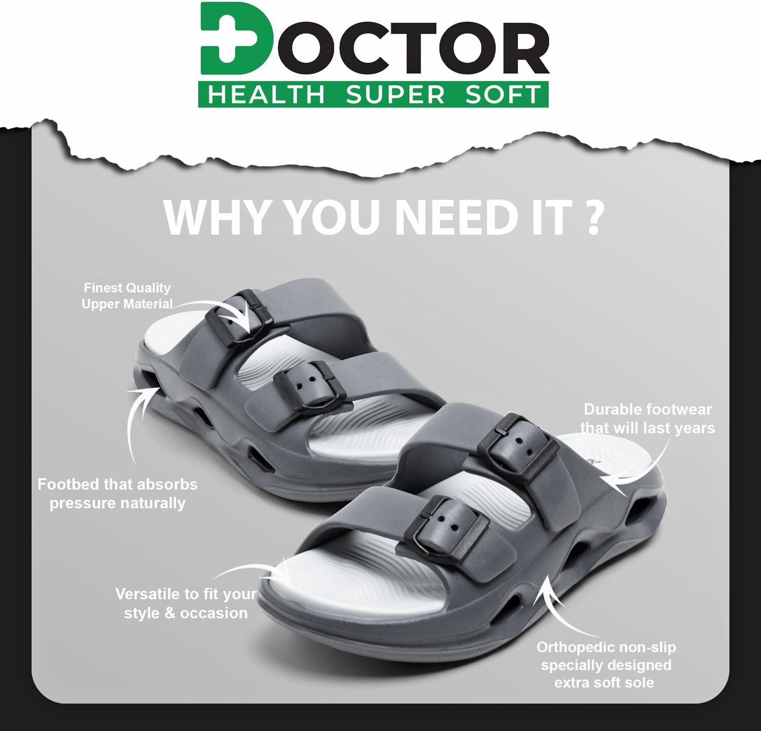 Image of Doctor Health Super Soft Men Men EVA Double Strap Sandals|Adjustable Buckle|Lightweight Anti-Slip Slippers Slippers