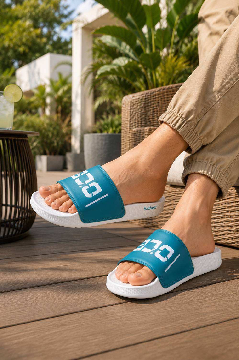 Footwin Men Green Slides - Image 2