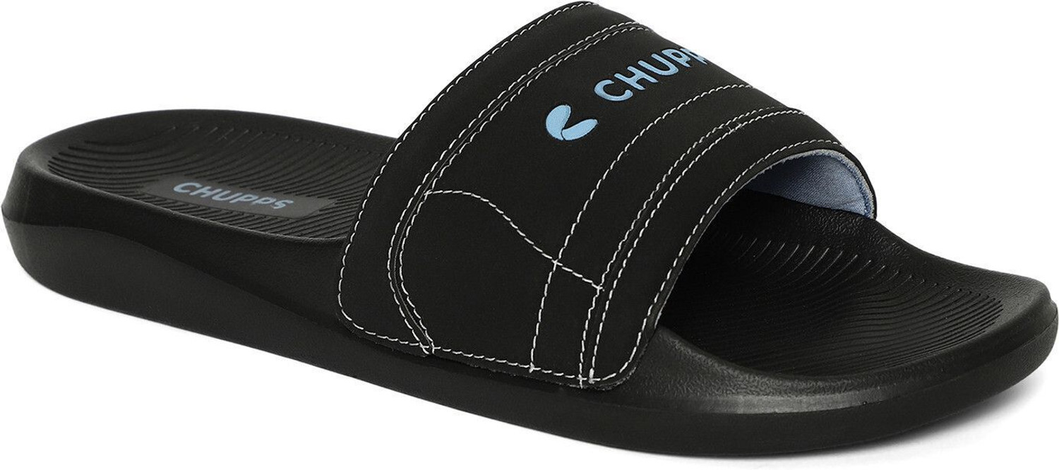Image of Chupps Men Tank Black Slides Slippers Soft FootbedLightweight Flip Flops For Slides