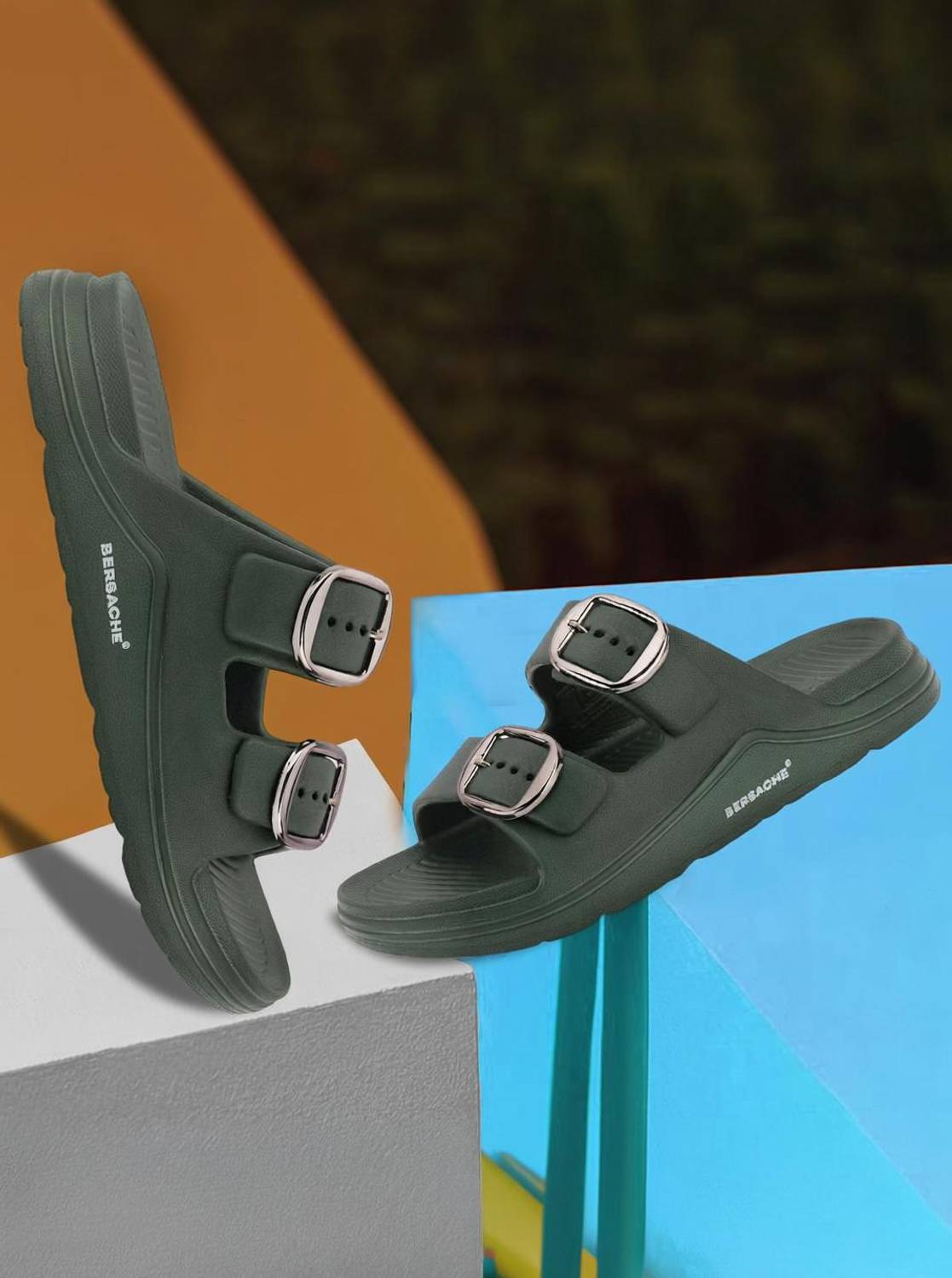 BERSACHE Men Green Slippers - Image 1
